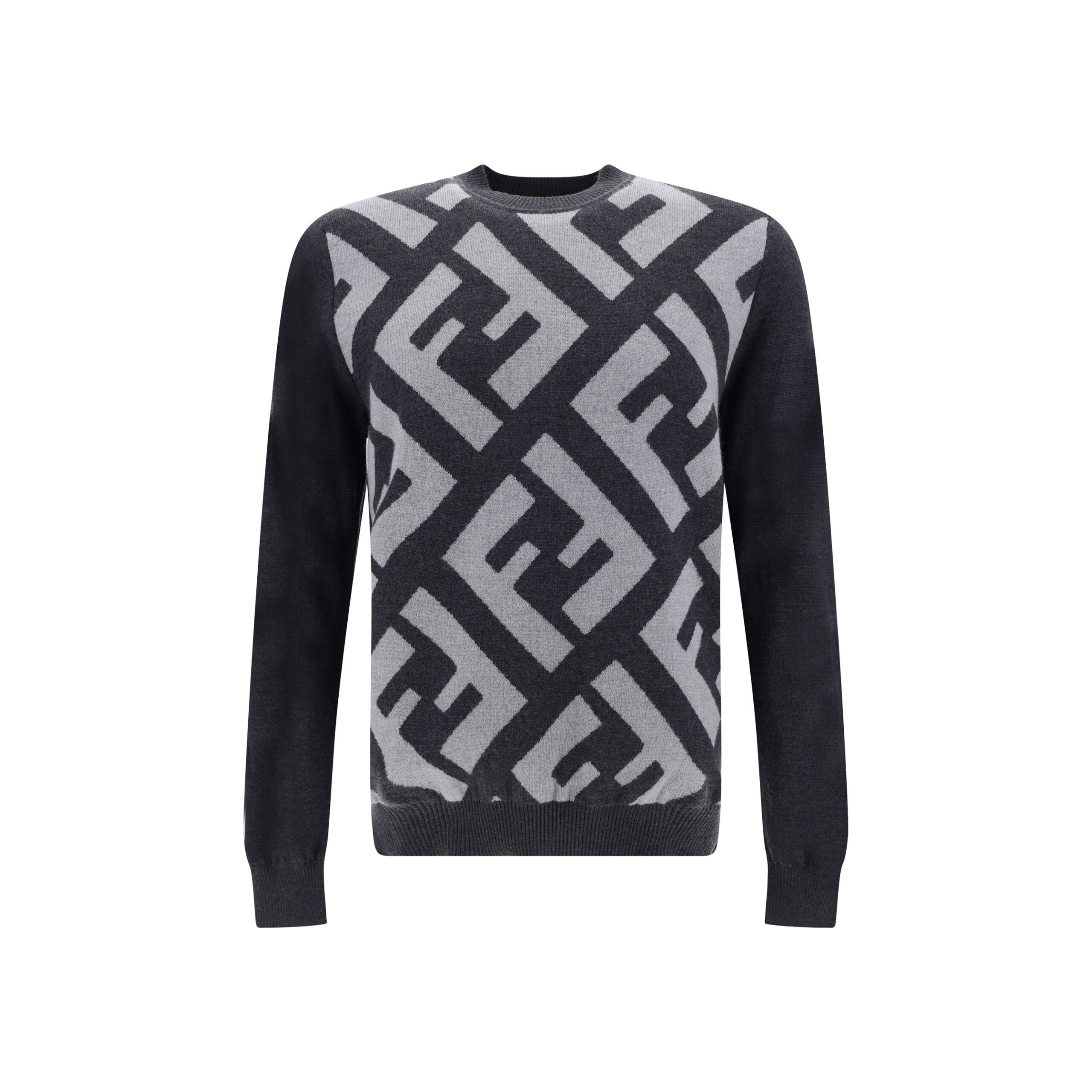 Fendi Chic Grey Wool Iconic Logo Sweater for Timeless Elegance