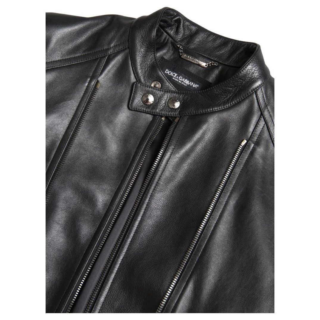 Dolce & Gabbana Black Calfskin Leather Biker Jacket