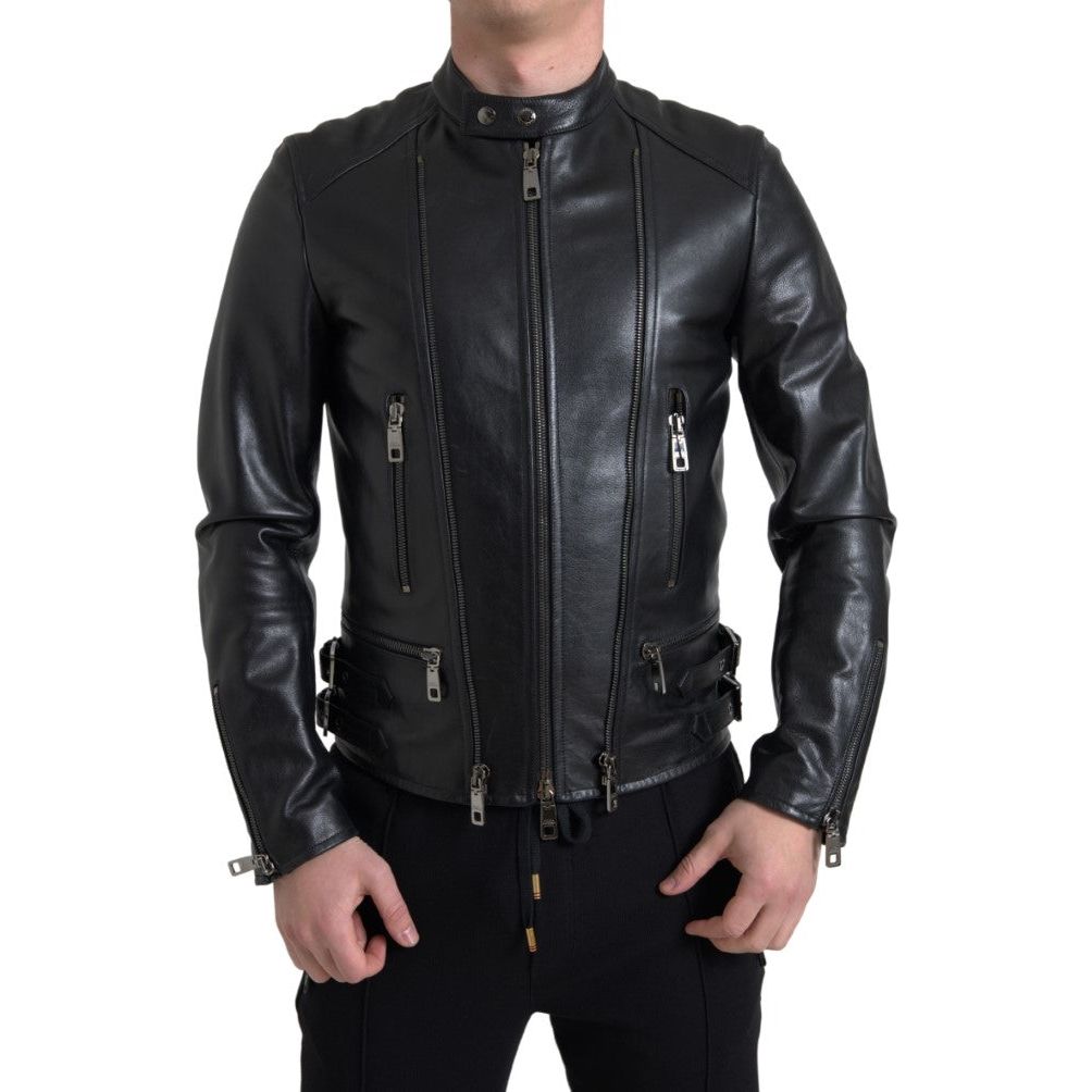 Dolce & Gabbana Black Calfskin Leather Biker Jacket