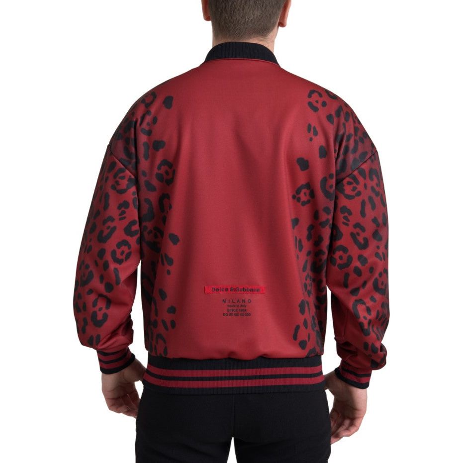 Dolce & Gabbana Red Leopard Print Bomber Jacket Elegance