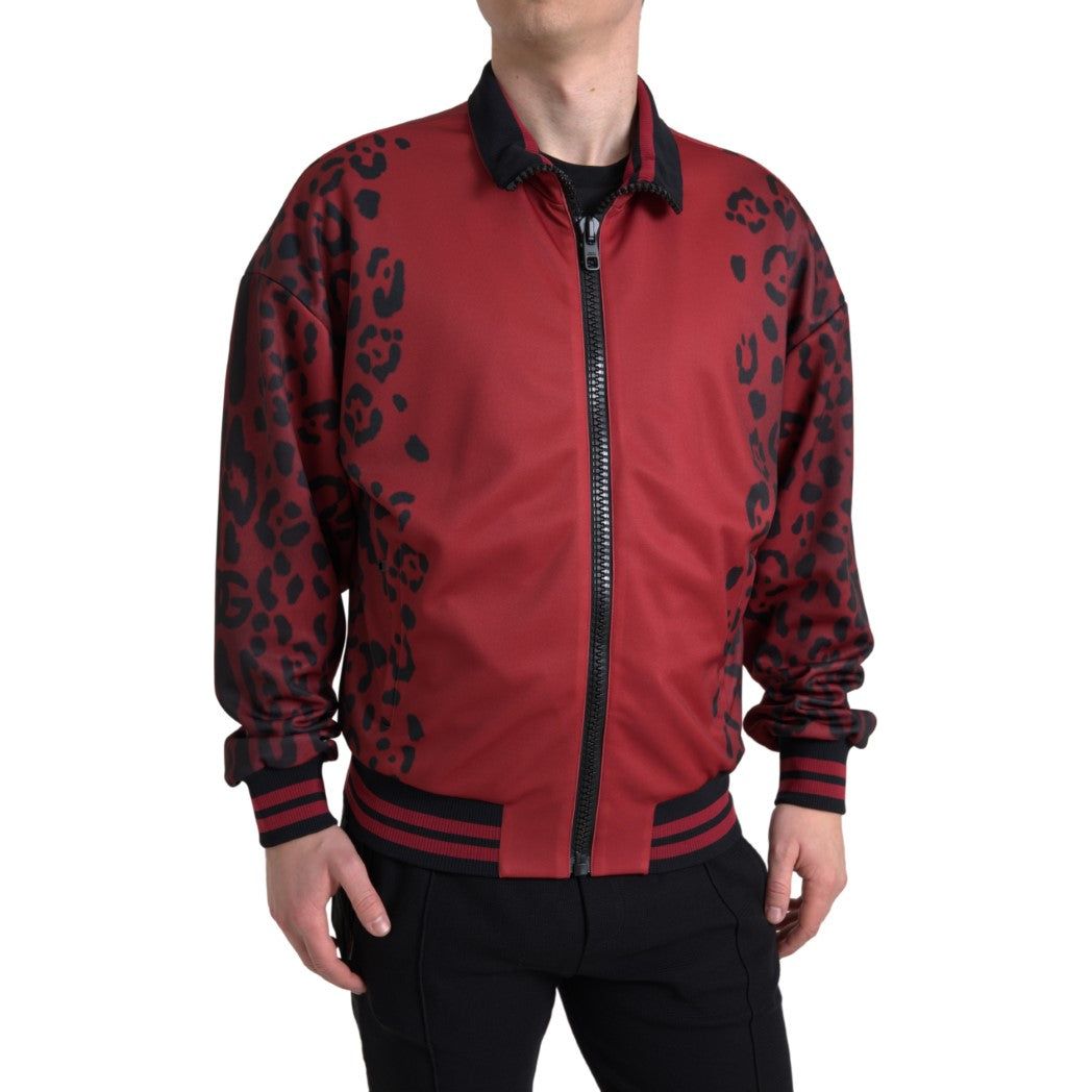 Dolce & Gabbana Red Leopard Print Bomber Jacket Elegance