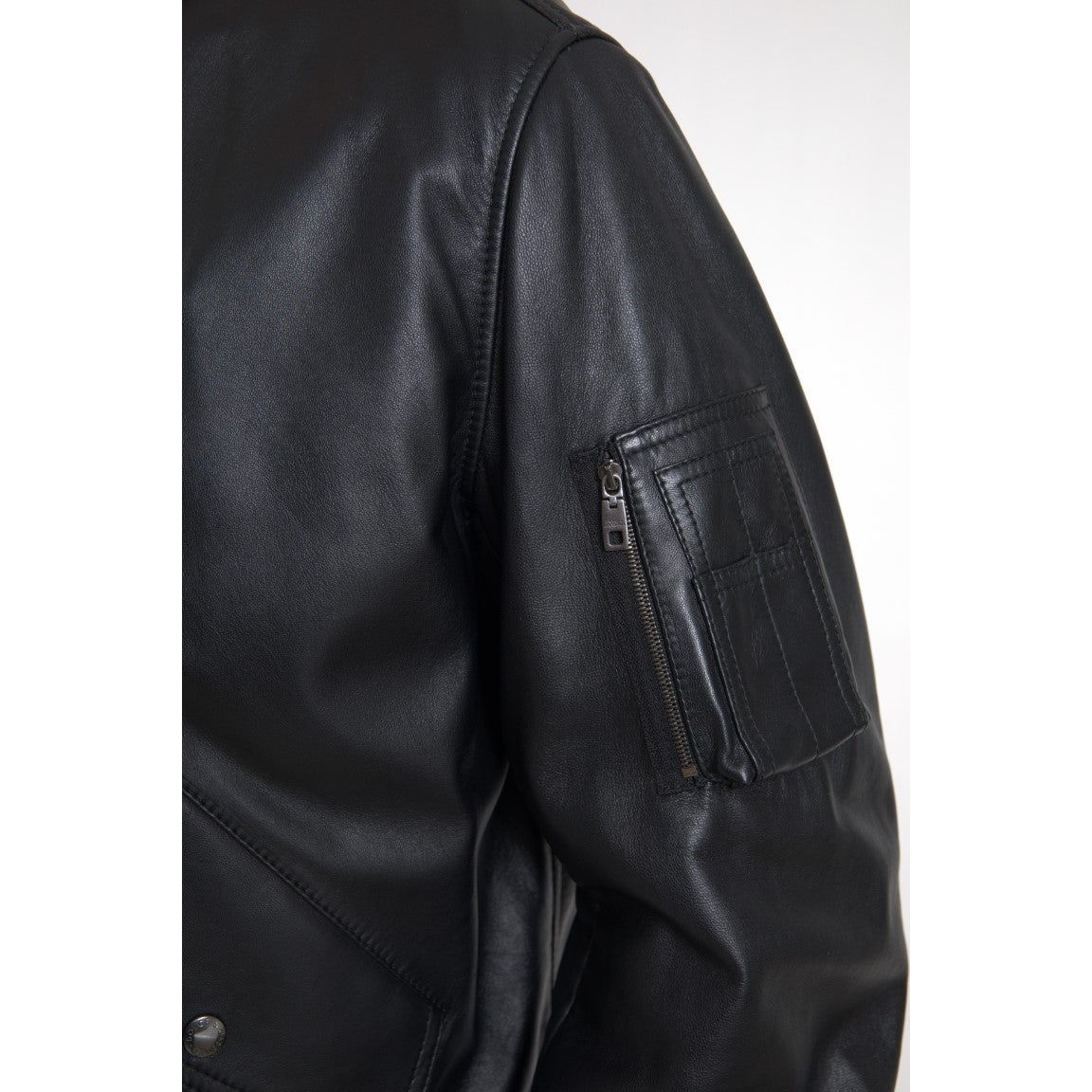 Dolce & Gabbana Black Leather Bomber Jacket