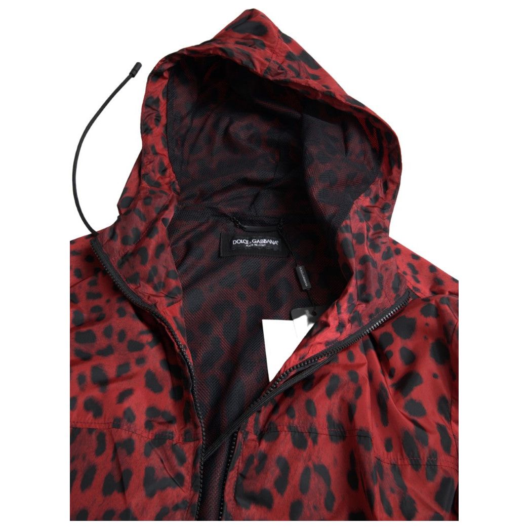 Dolce & Gabbana Red Nylon Hooded Bomber Jacket