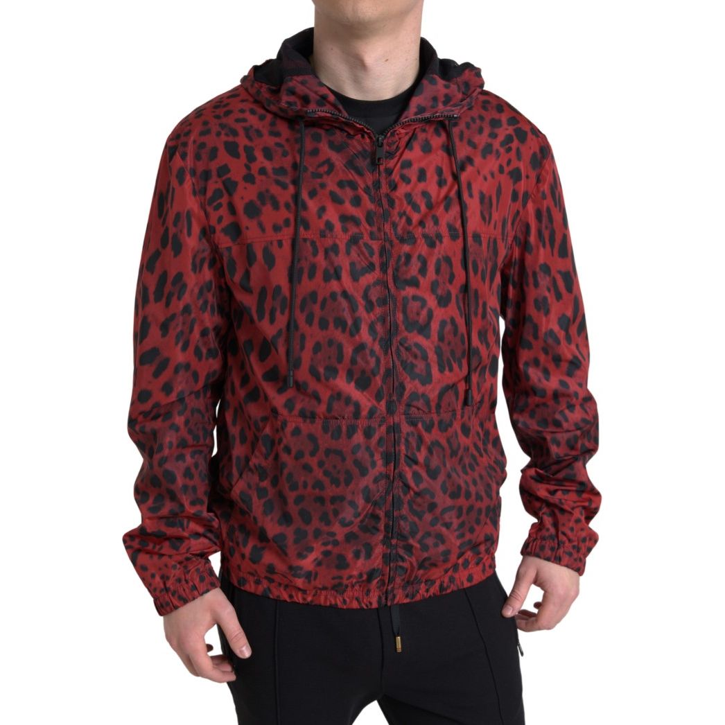 Dolce & Gabbana Red Nylon Hooded Bomber Jacket
