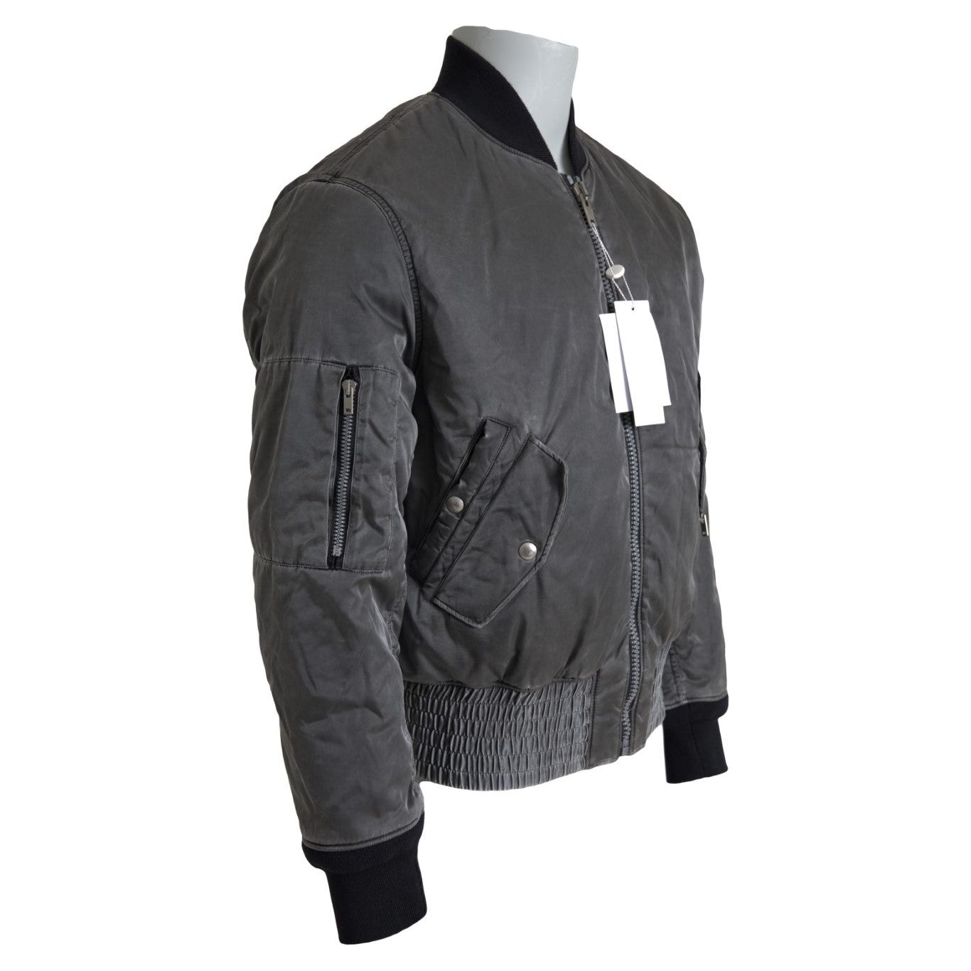 MM6 Maison Margiela Gray Nylon Bomber Jacket Full Zip Closure