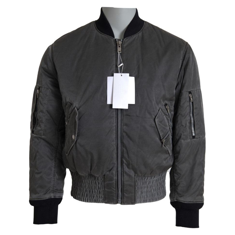 MM6 Maison Margiela Gray Nylon Bomber Jacket Full Zip Closure