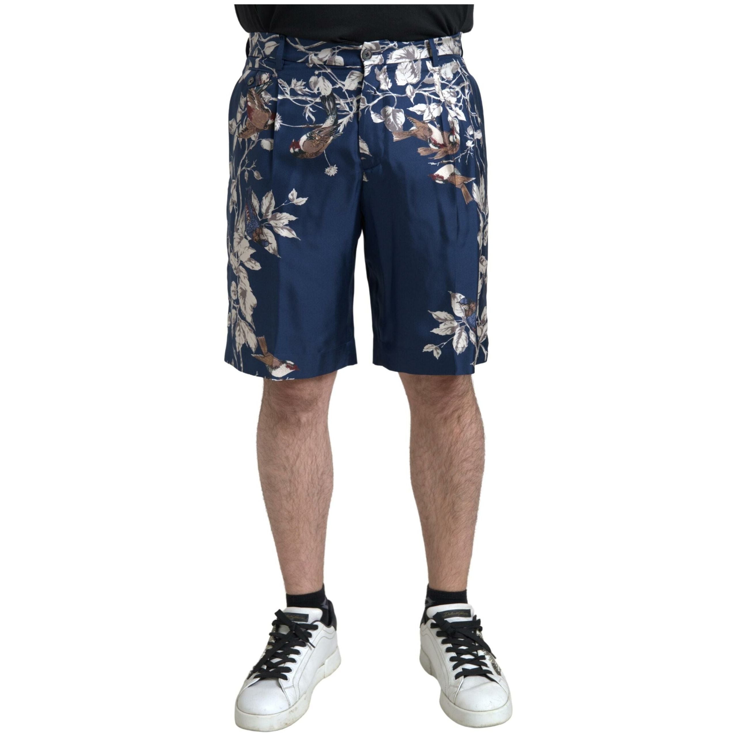 Dolce & Gabbana Blue Silk Floral Bermuda Shorts
