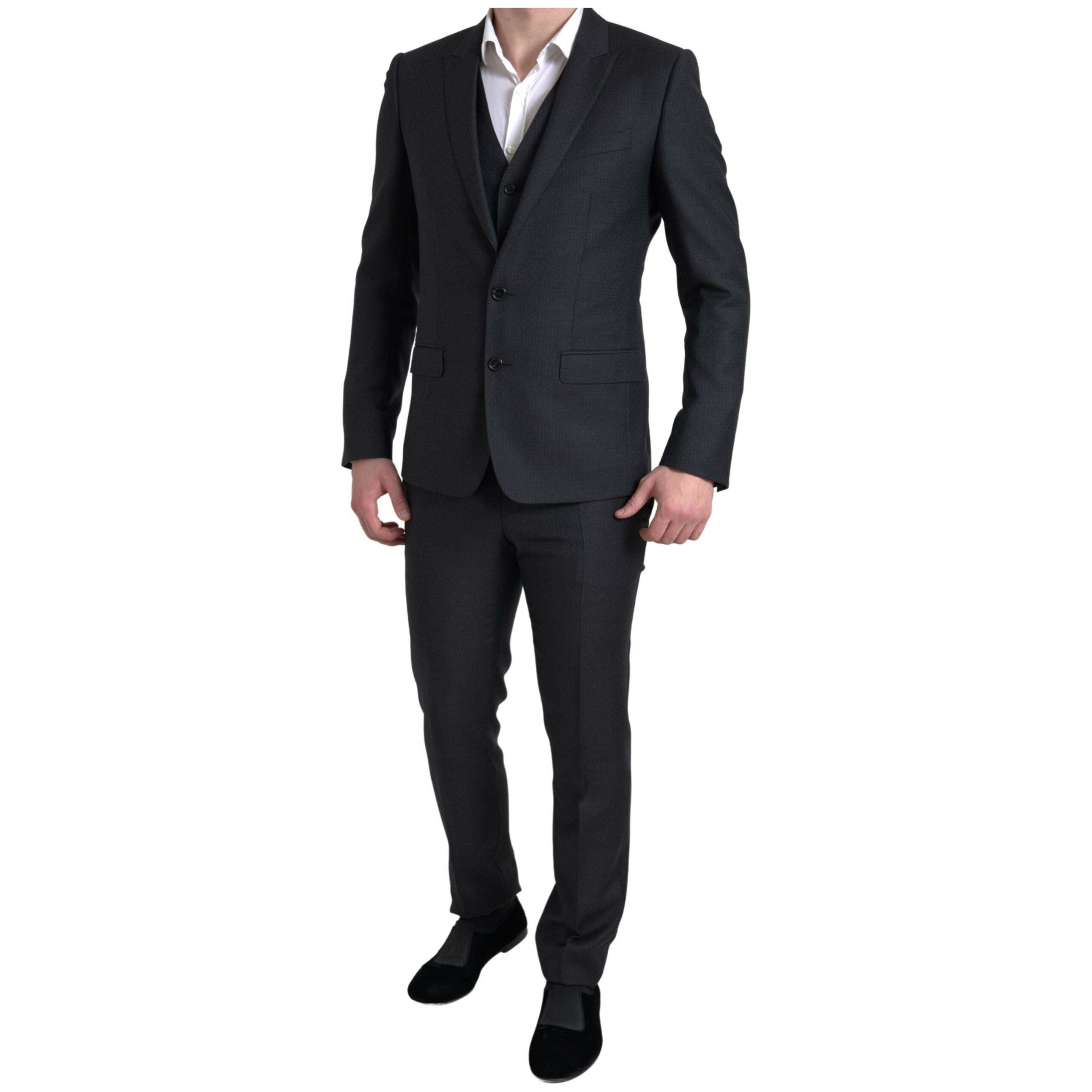 Dolce & Gabbana Black Virgin Wool 3-Piece Suit