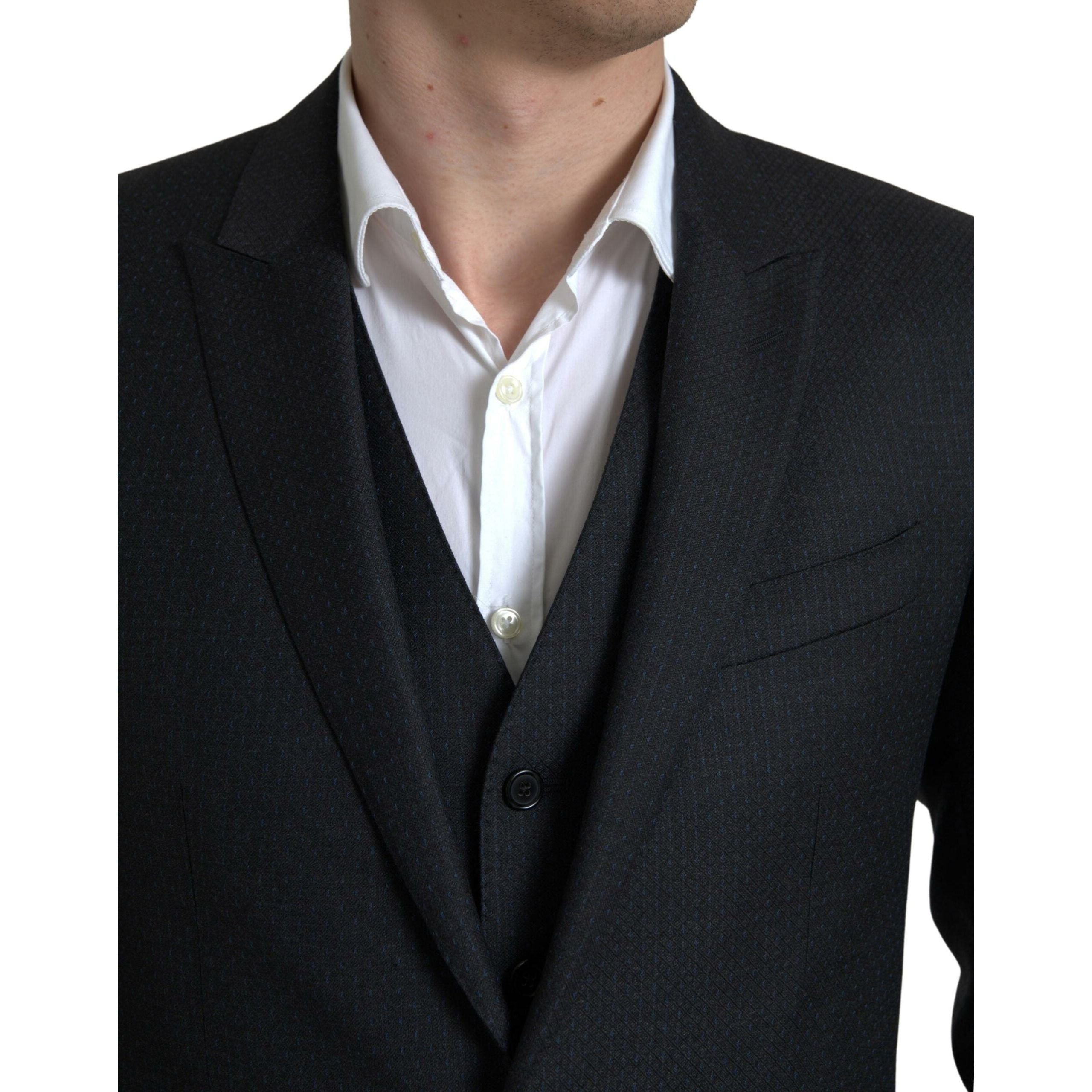 Dolce & Gabbana Black Virgin Wool 3-Piece Suit