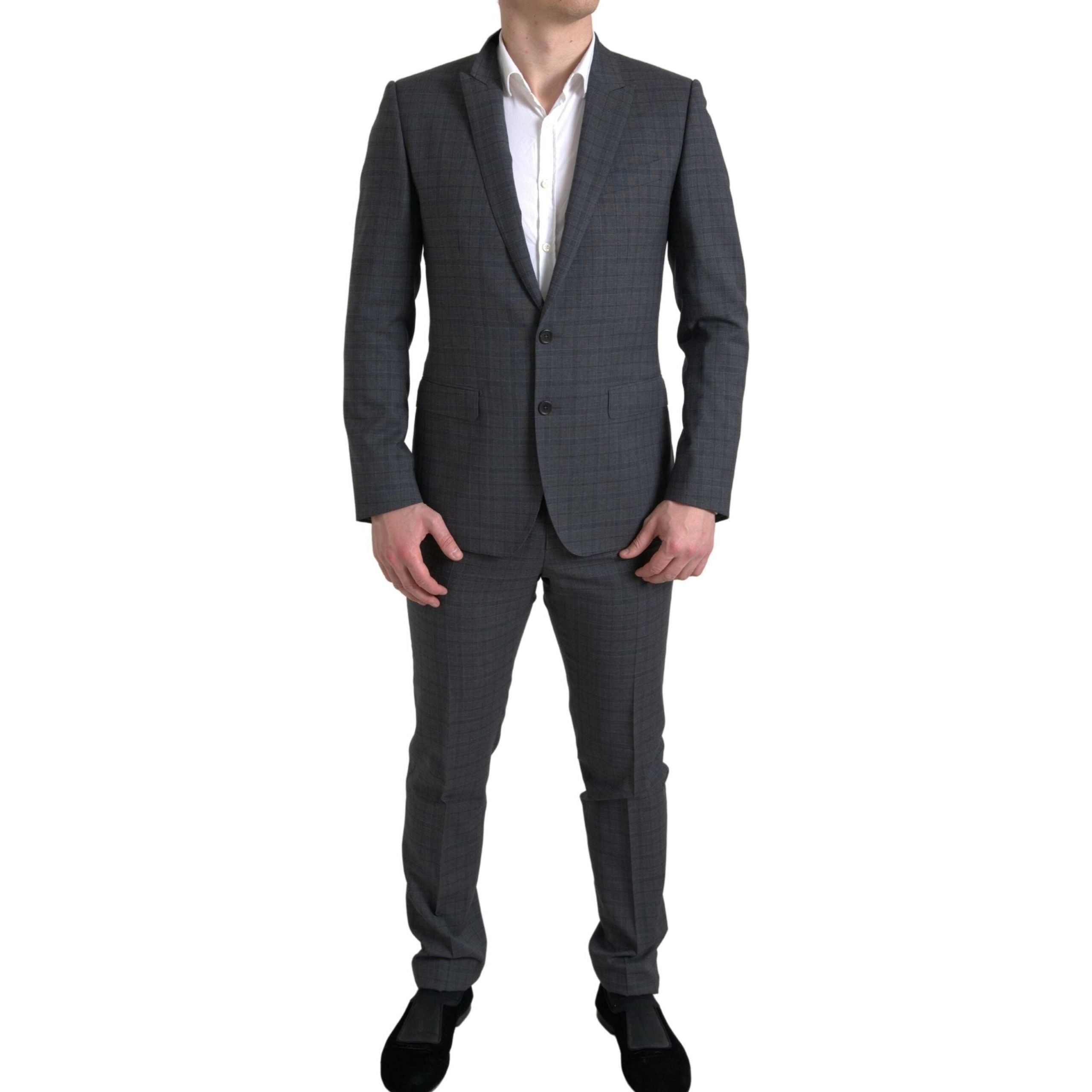 Dolce & Gabbana Grey Virgin Wool Checkered Suit