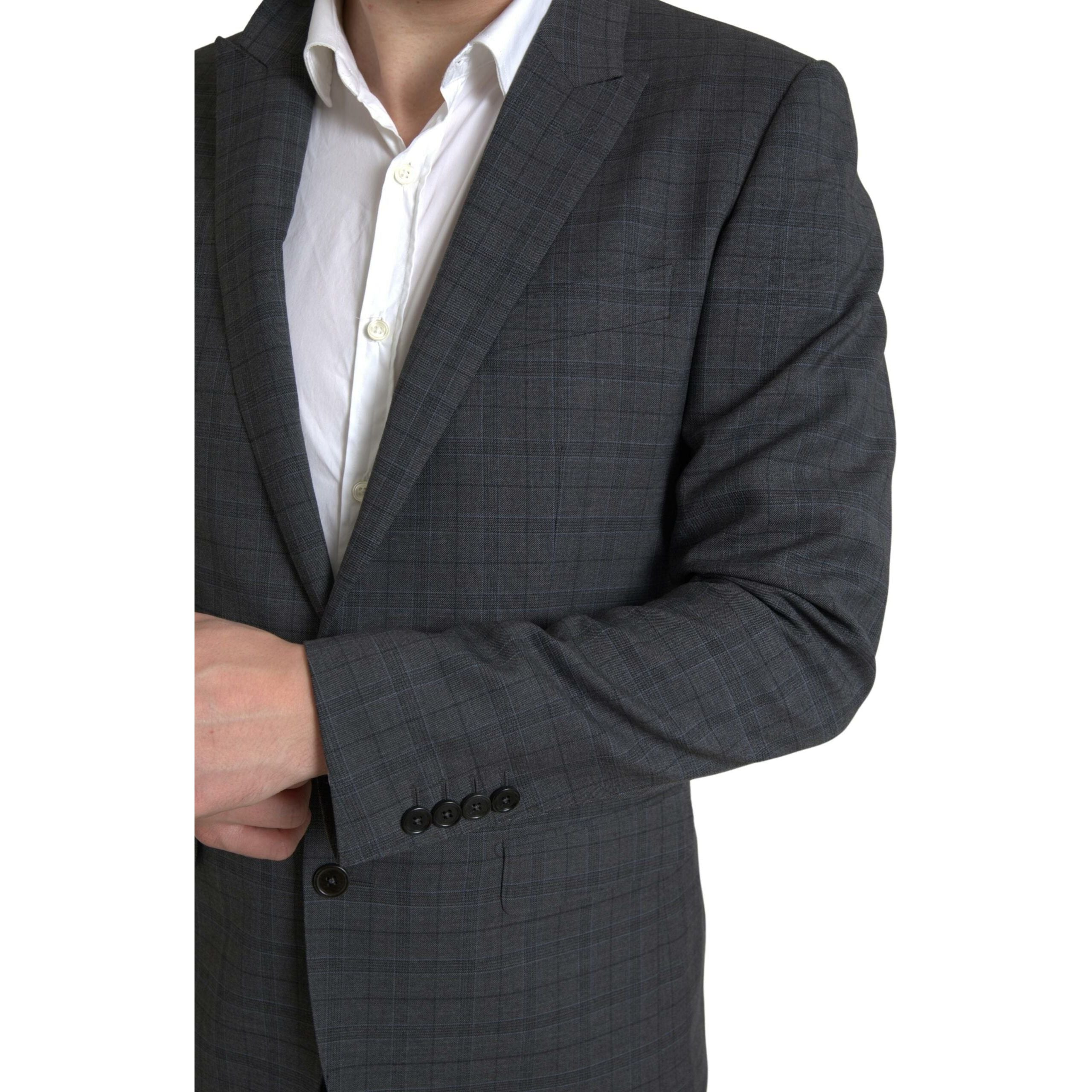 Dolce & Gabbana Grey Virgin Wool Checkered Suit