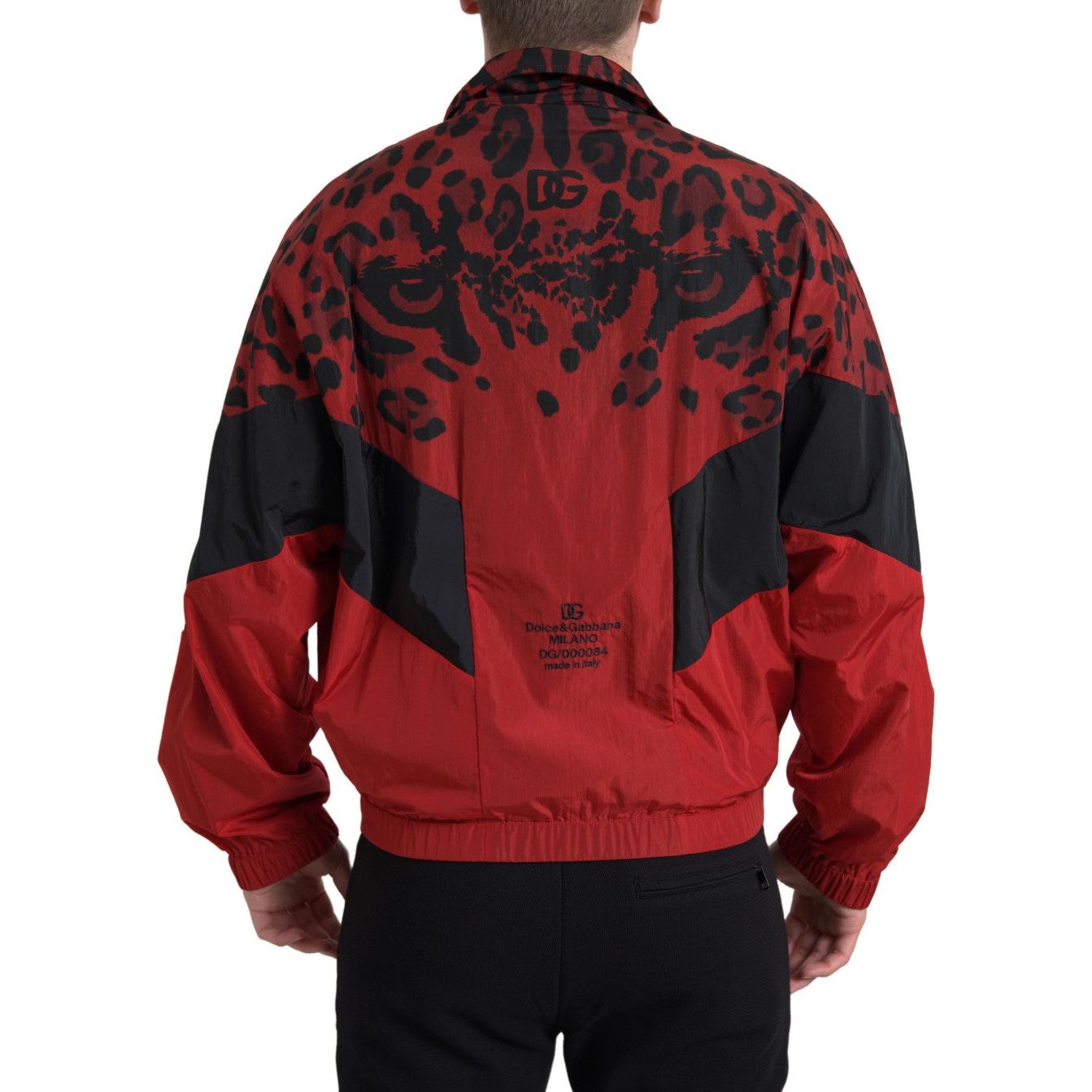 Dolce & Gabbana Red Leopard Cotton Zip Sweater Jacket