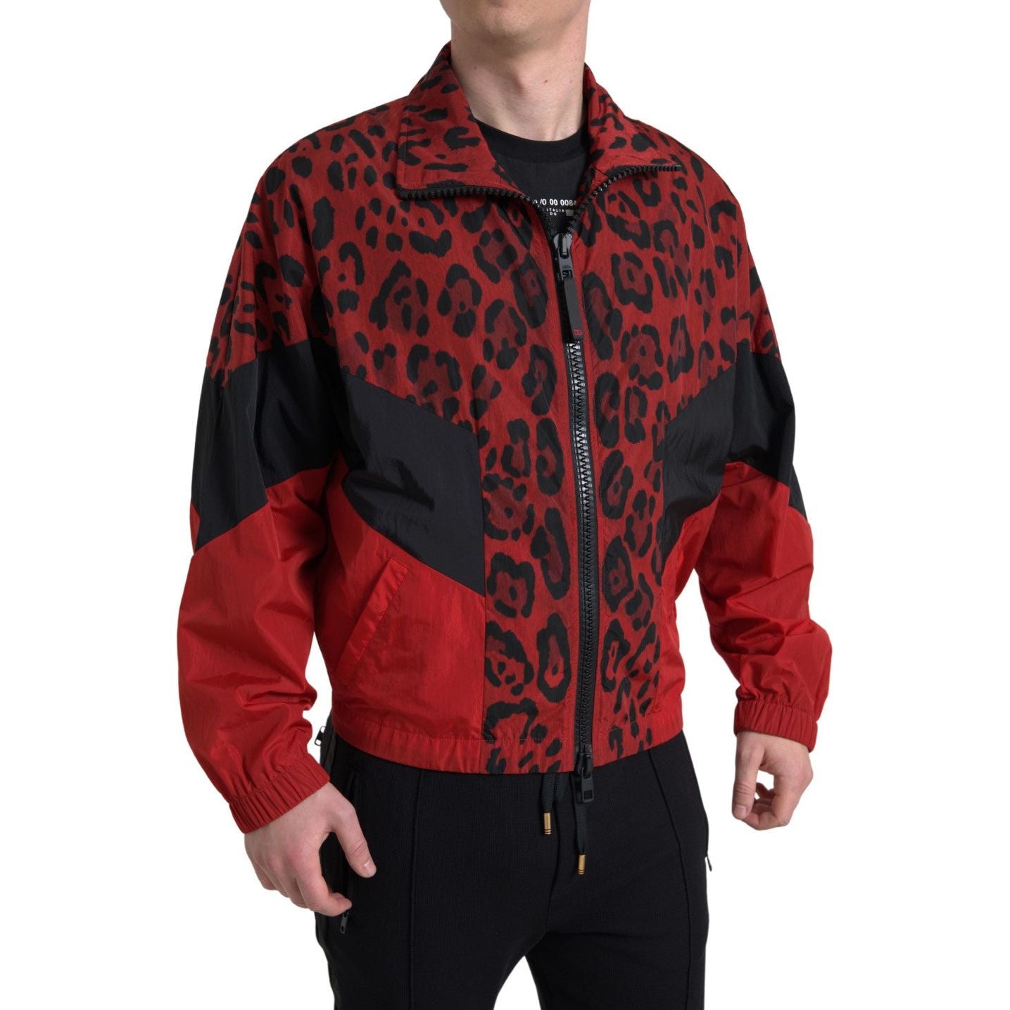 Dolce & Gabbana Red Leopard Cotton Zip Sweater Jacket