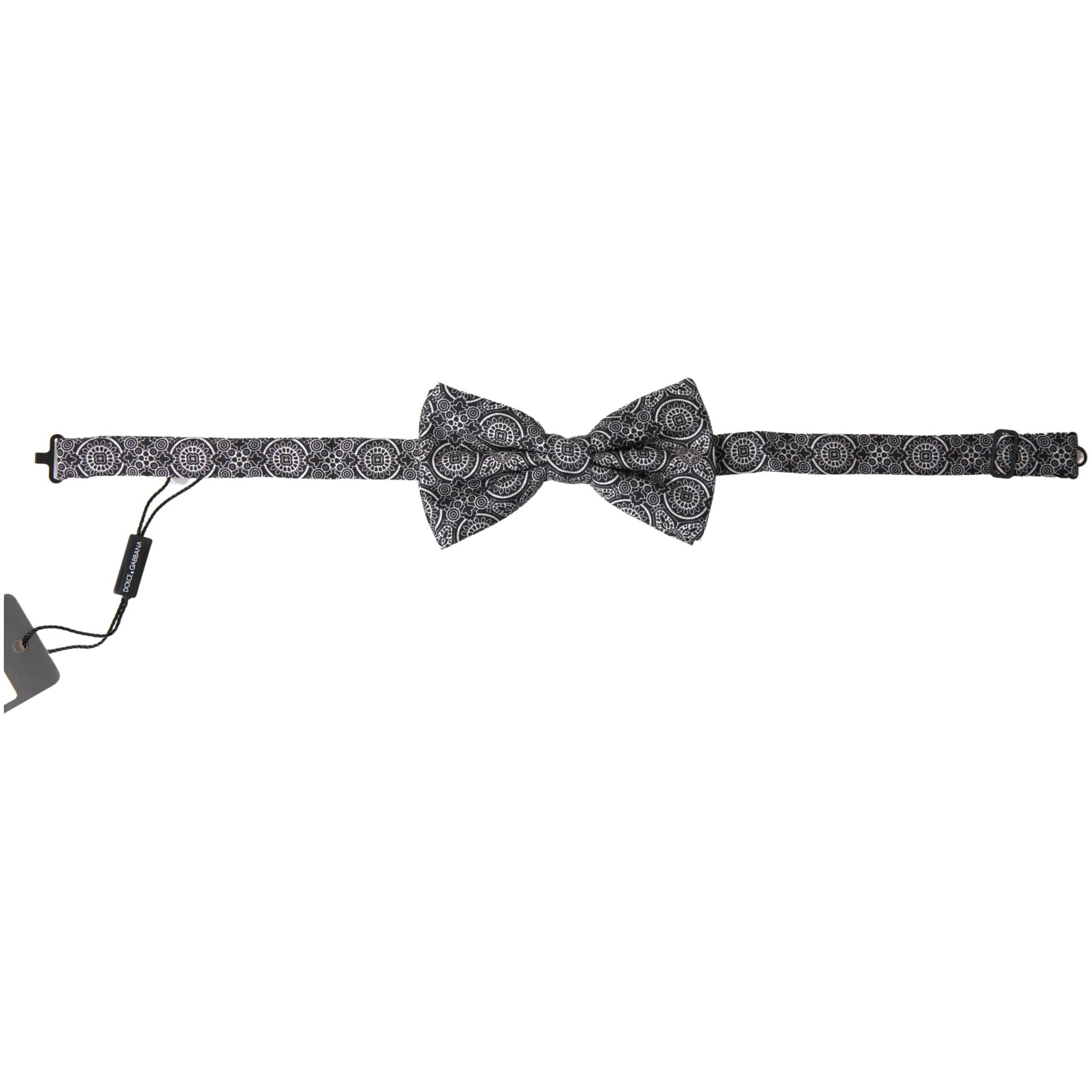 Dolce & Gabbana Black & White Silk Bow Tie