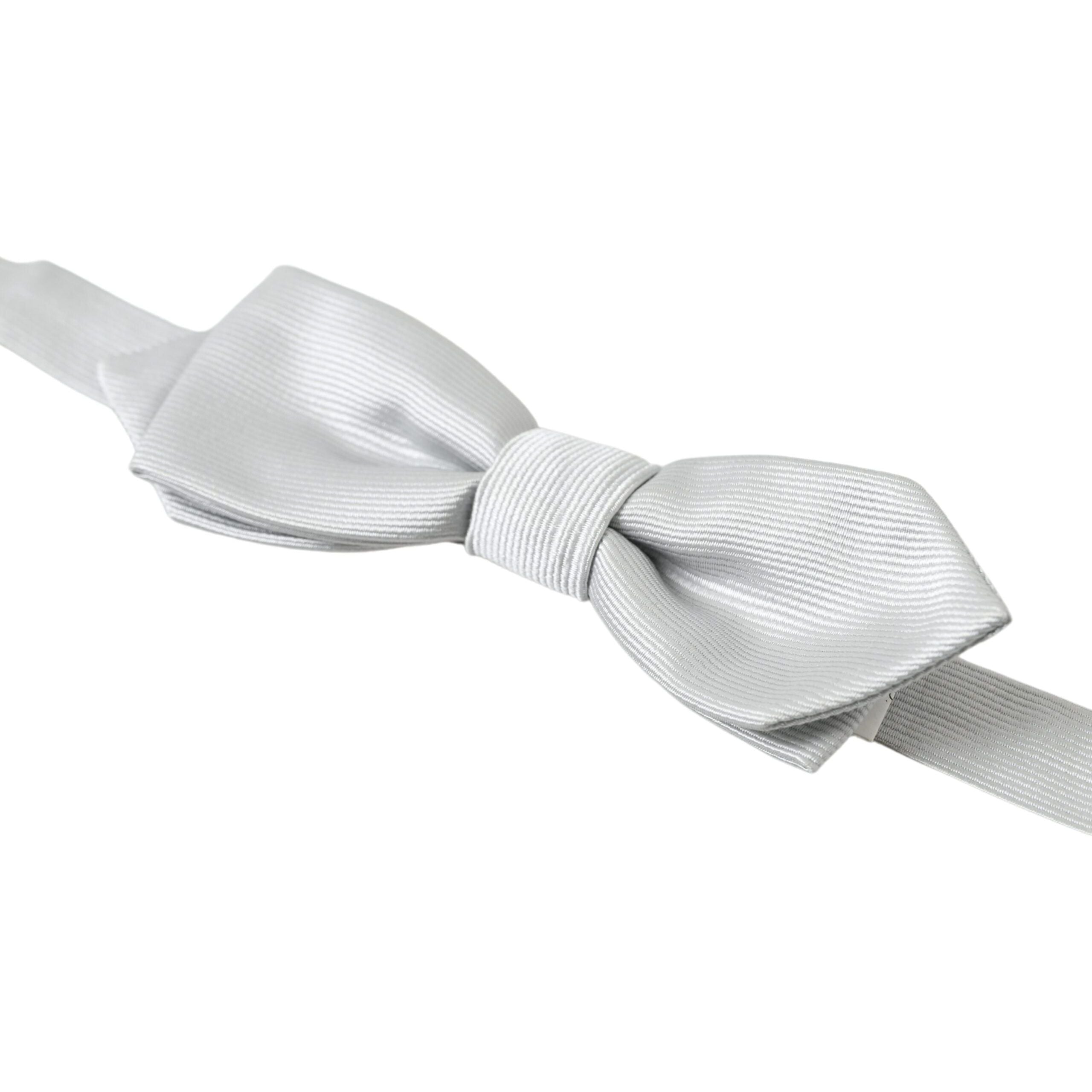 Dolce & Gabbana Grey Silk Bow Tie Luxury Accessory