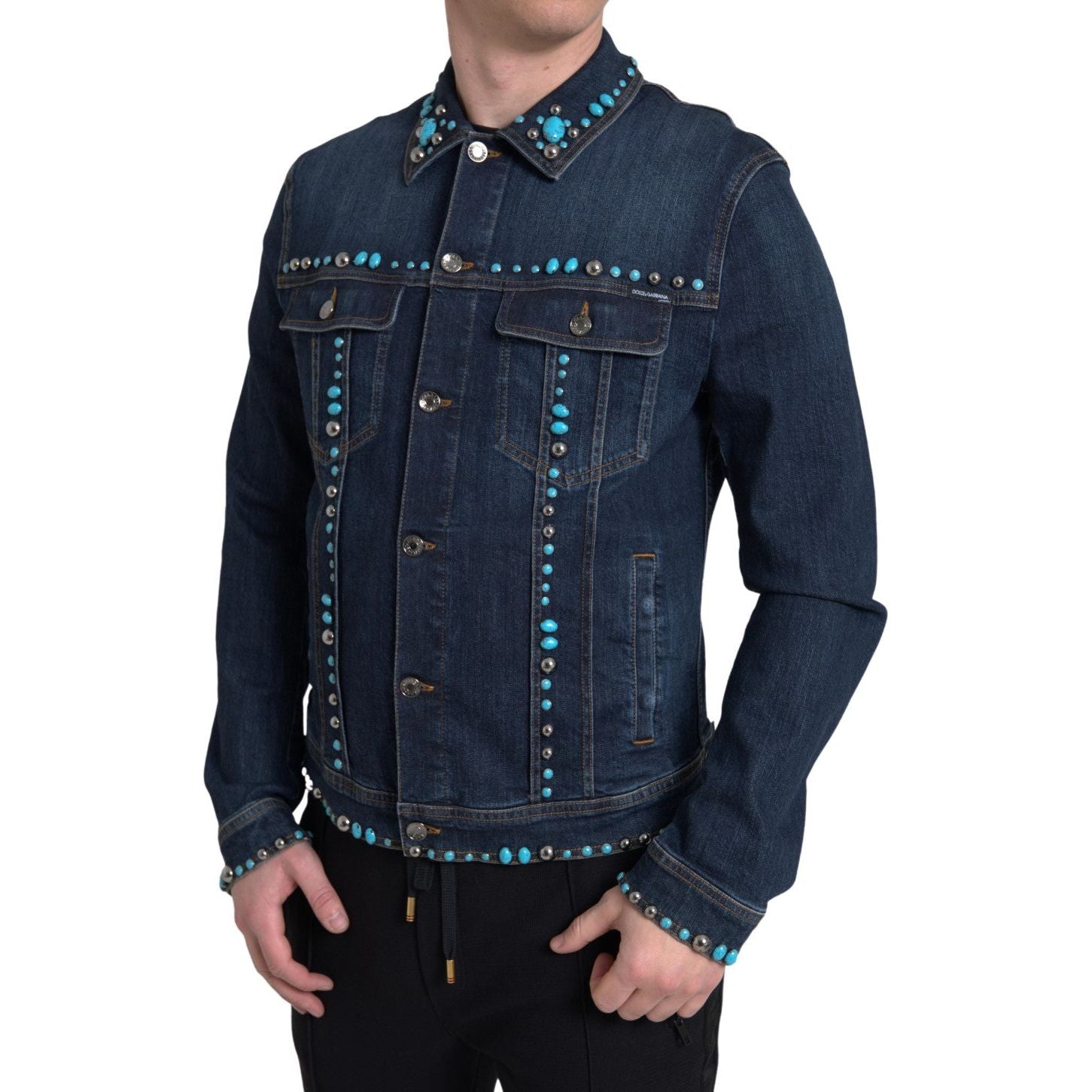 Dolce & Gabbana Turquoise Denim Jacket Elegance Embellished