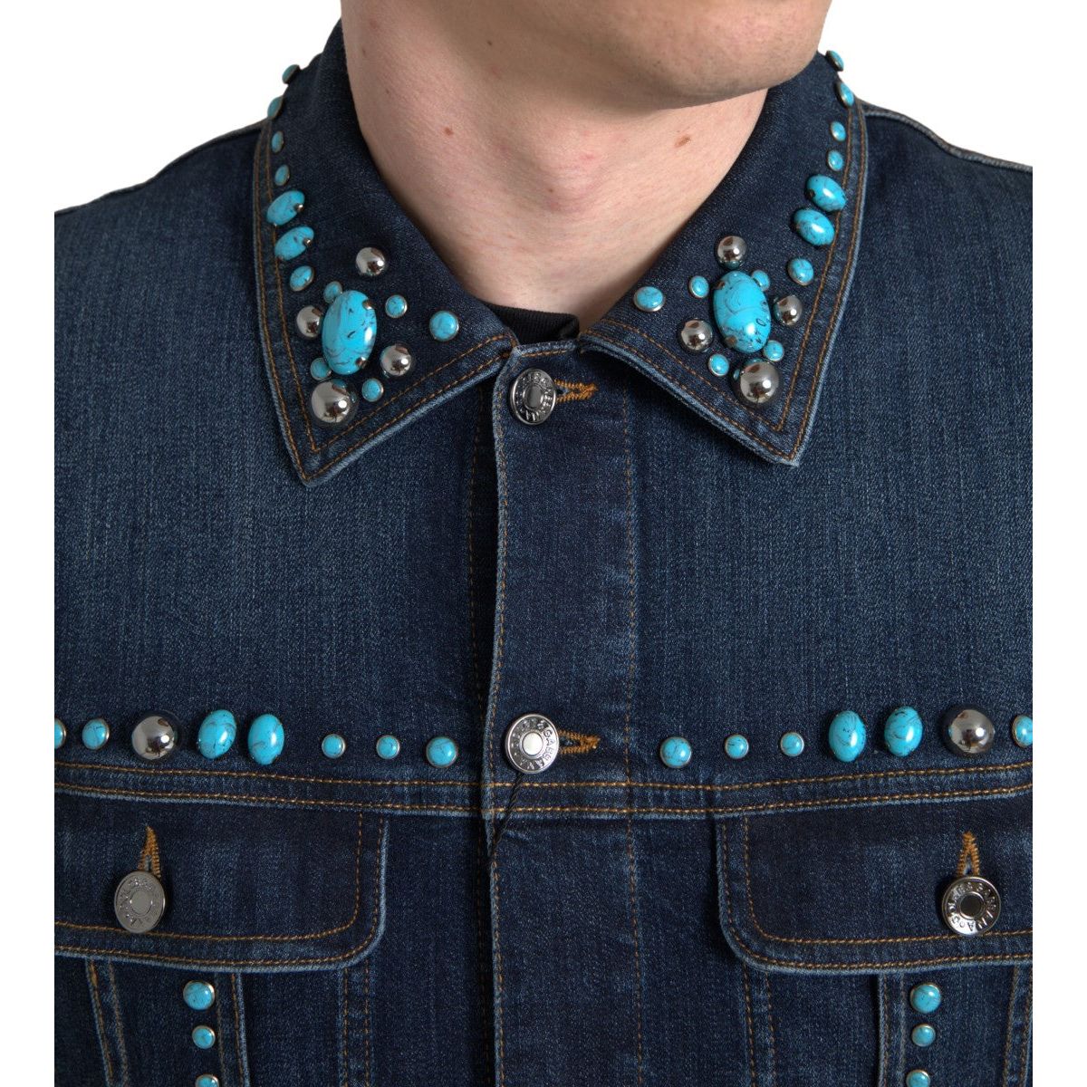 Dolce & Gabbana Turquoise Denim Jacket Elegance Embellished