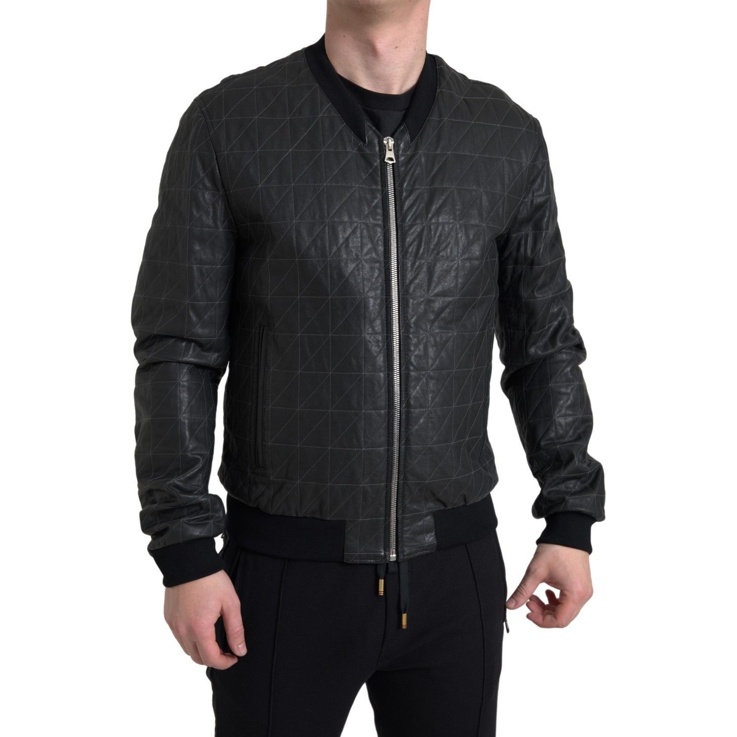 Dolce & Gabbana Black Lambskin Leather Bomber Jacket