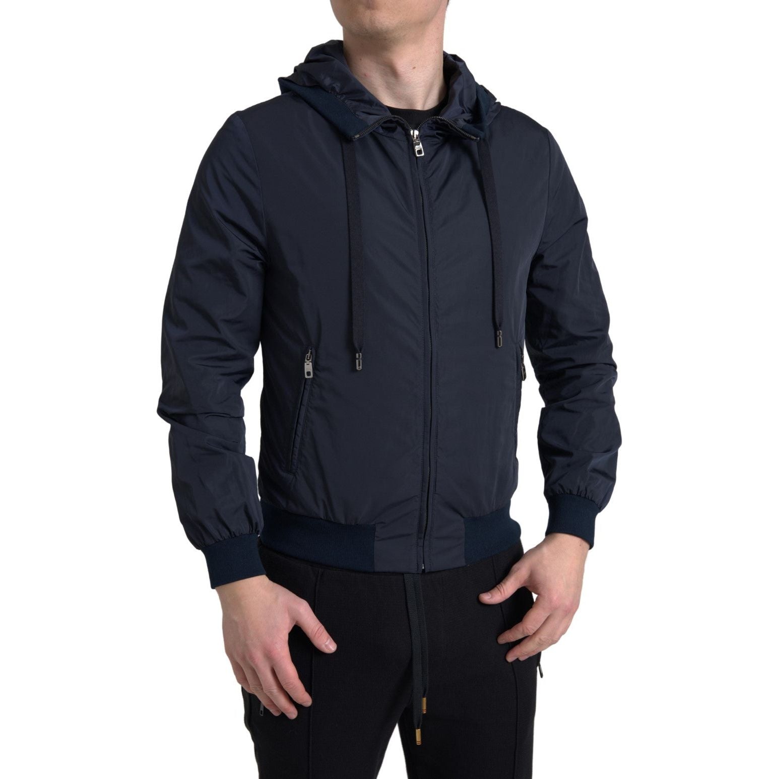 Dolce & Gabbana Blue Cotton Hooded Sweatshirt with Zip Closure