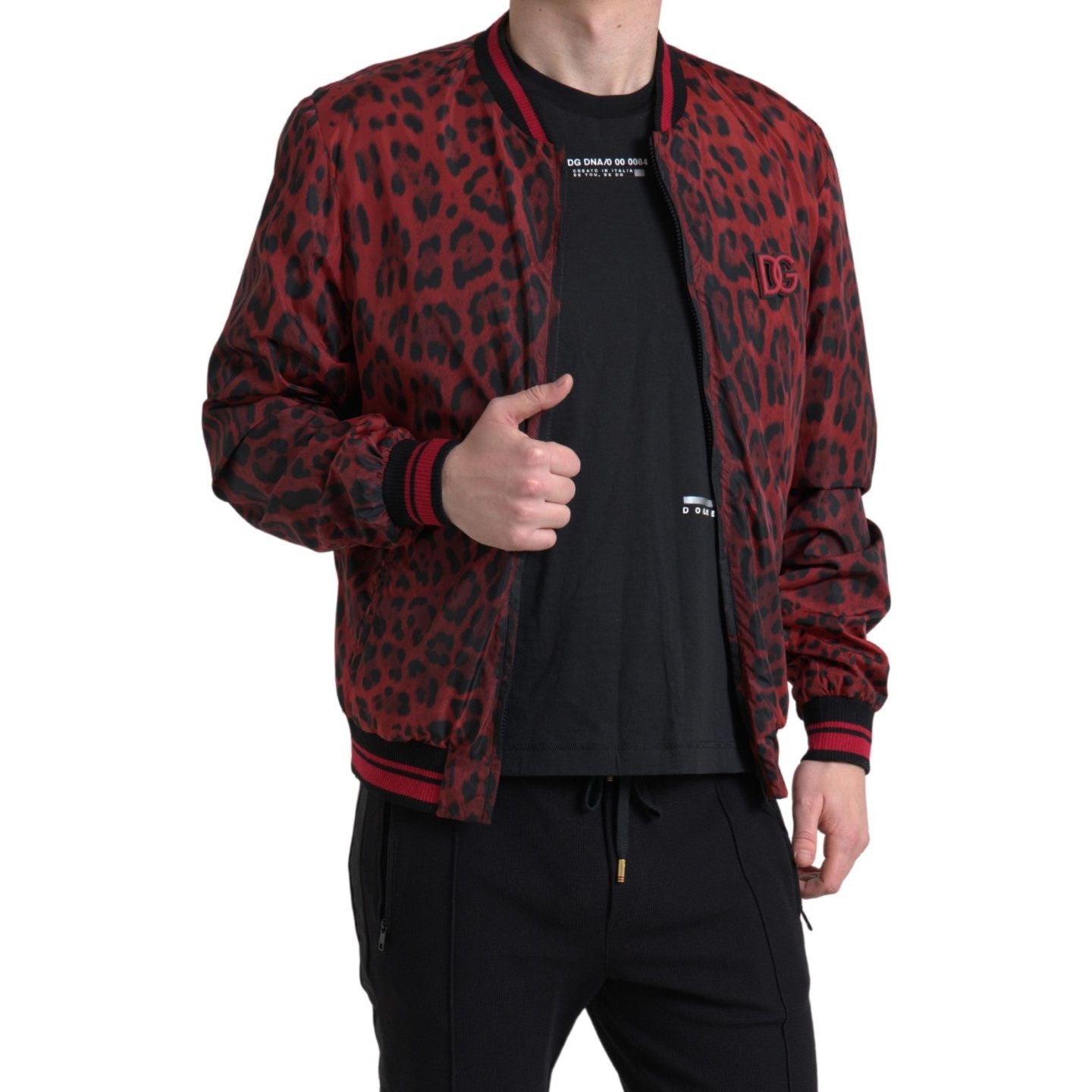 Dolce & Gabbana Red Silk Leopard Print Bomber Jacket