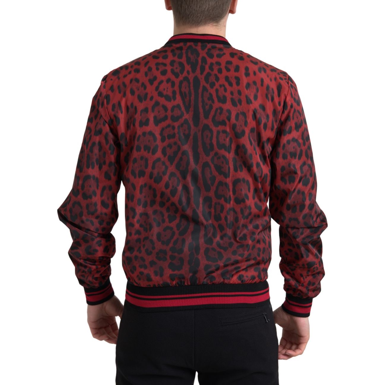 Dolce & Gabbana Red Silk Leopard Print Bomber Jacket
