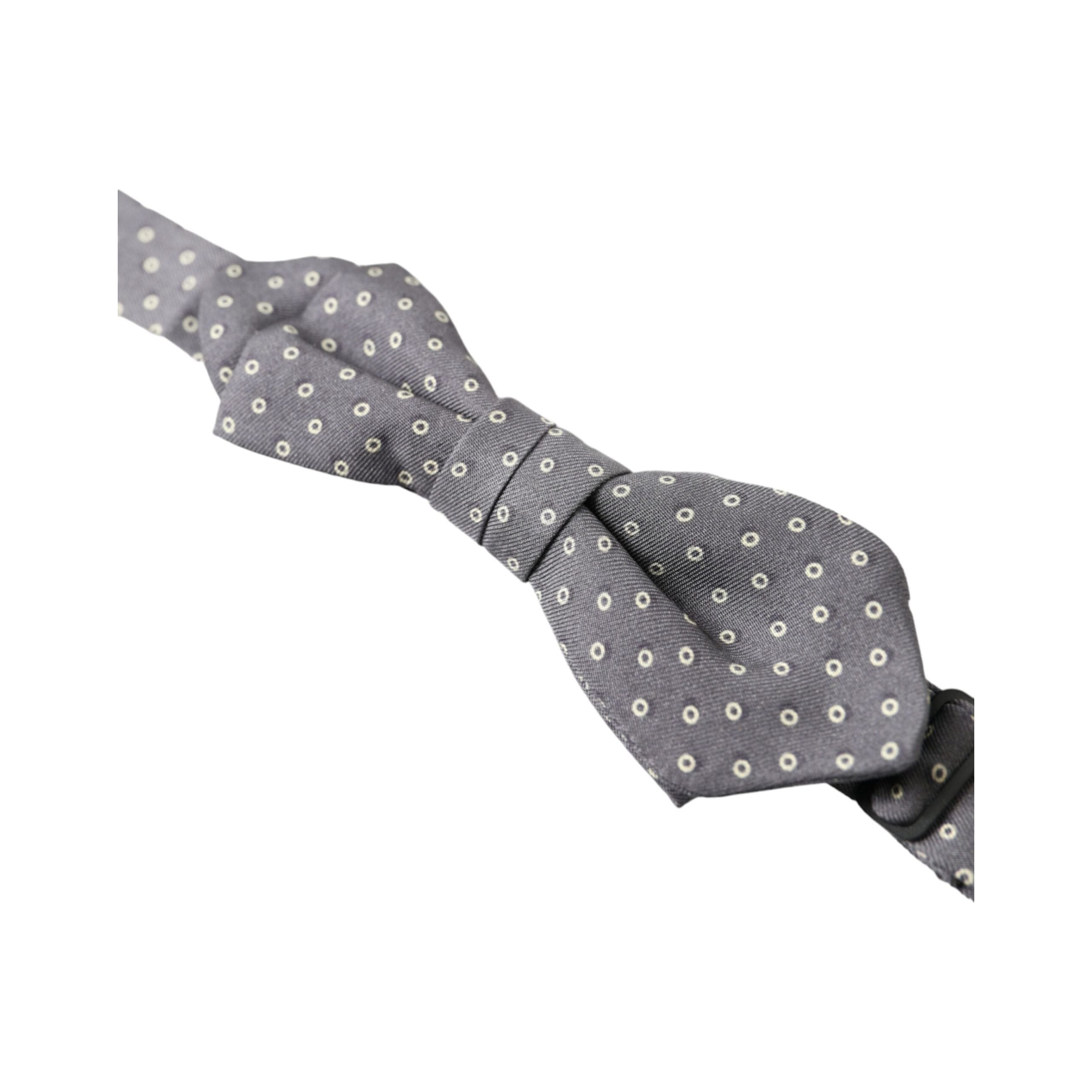 Dolce & Gabbana Gray Silk Polka Dot Bow Tie