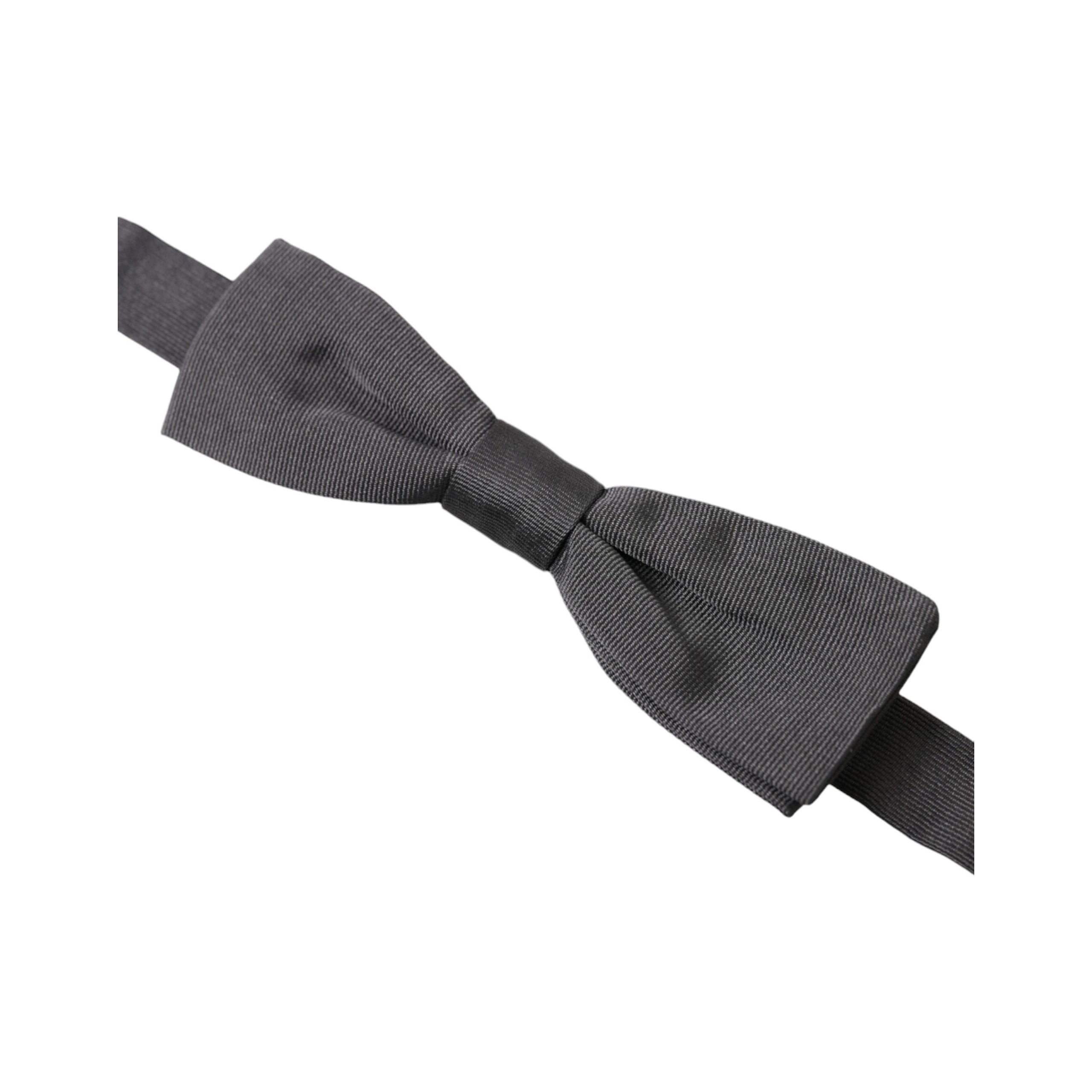 Dolce & Gabbana Dark Gray Silk Bow Tie Accessory