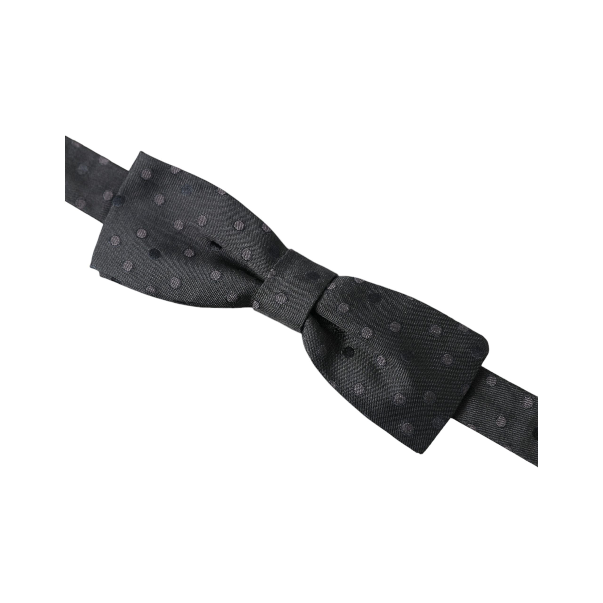 Dolce & Gabbana Gray Silk Polka Dot Bow Tie
