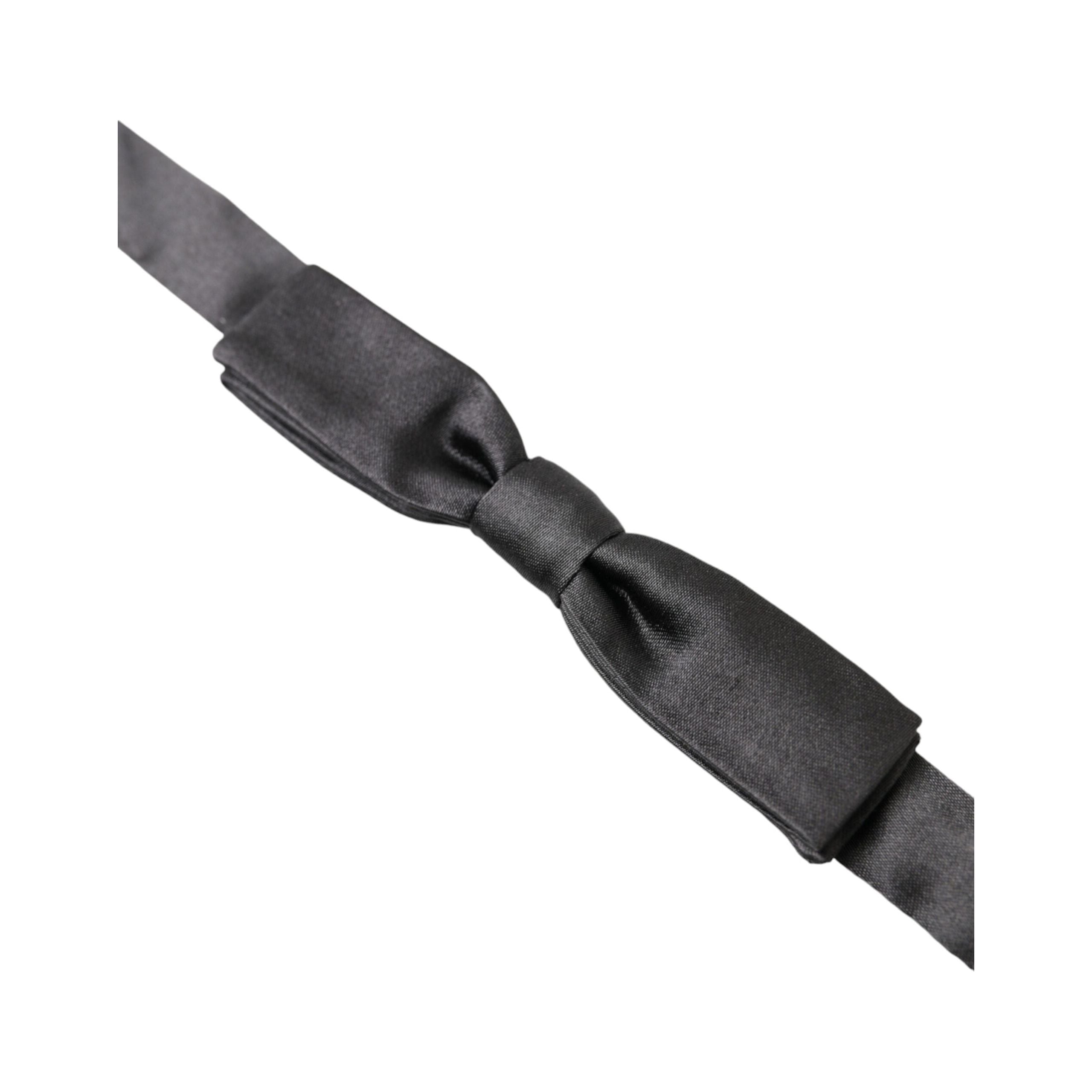 Dolce & Gabbana Dark Grey Silk Bow Tie Accessory