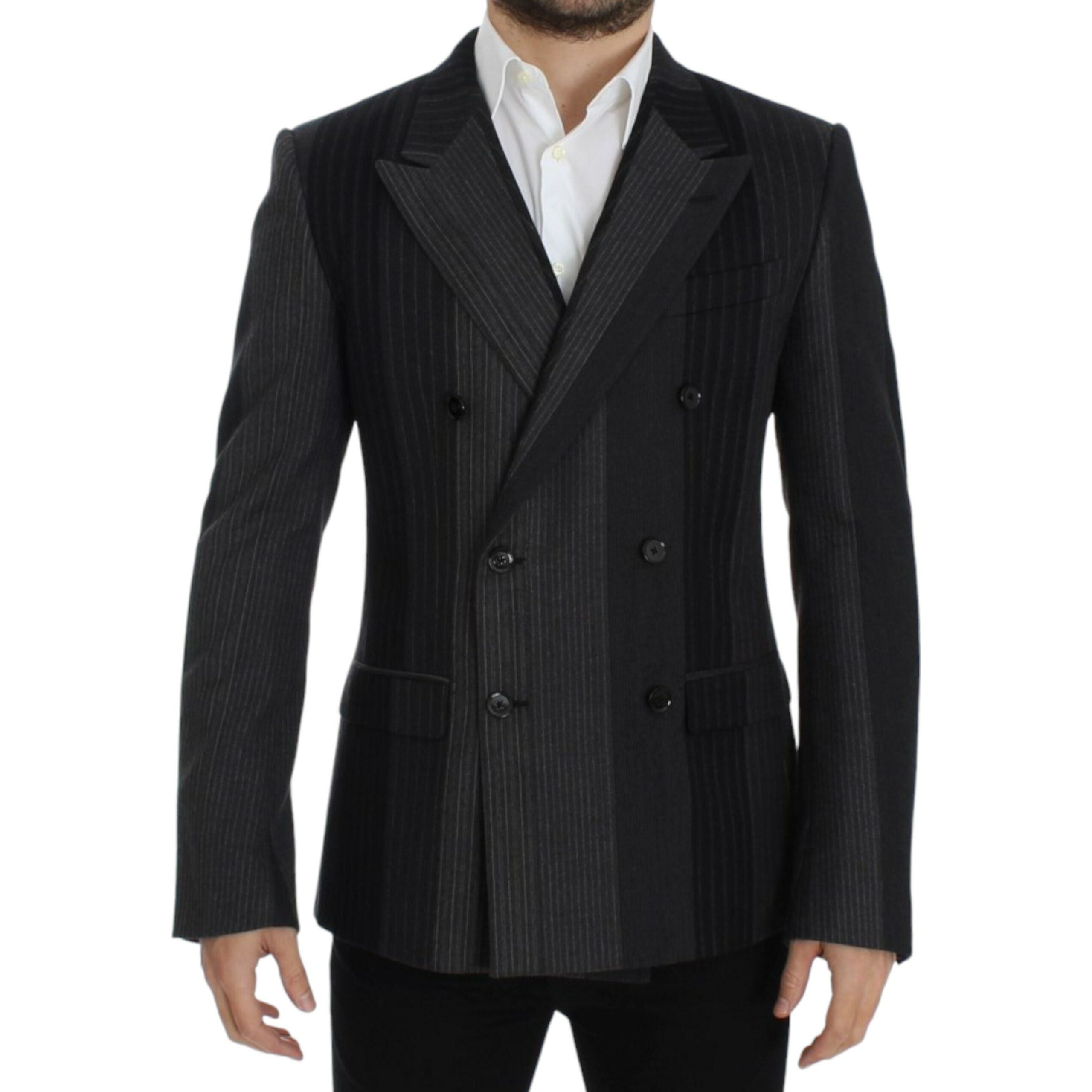 Dolce & Gabbana Gray Wool Striped Slim Blazer