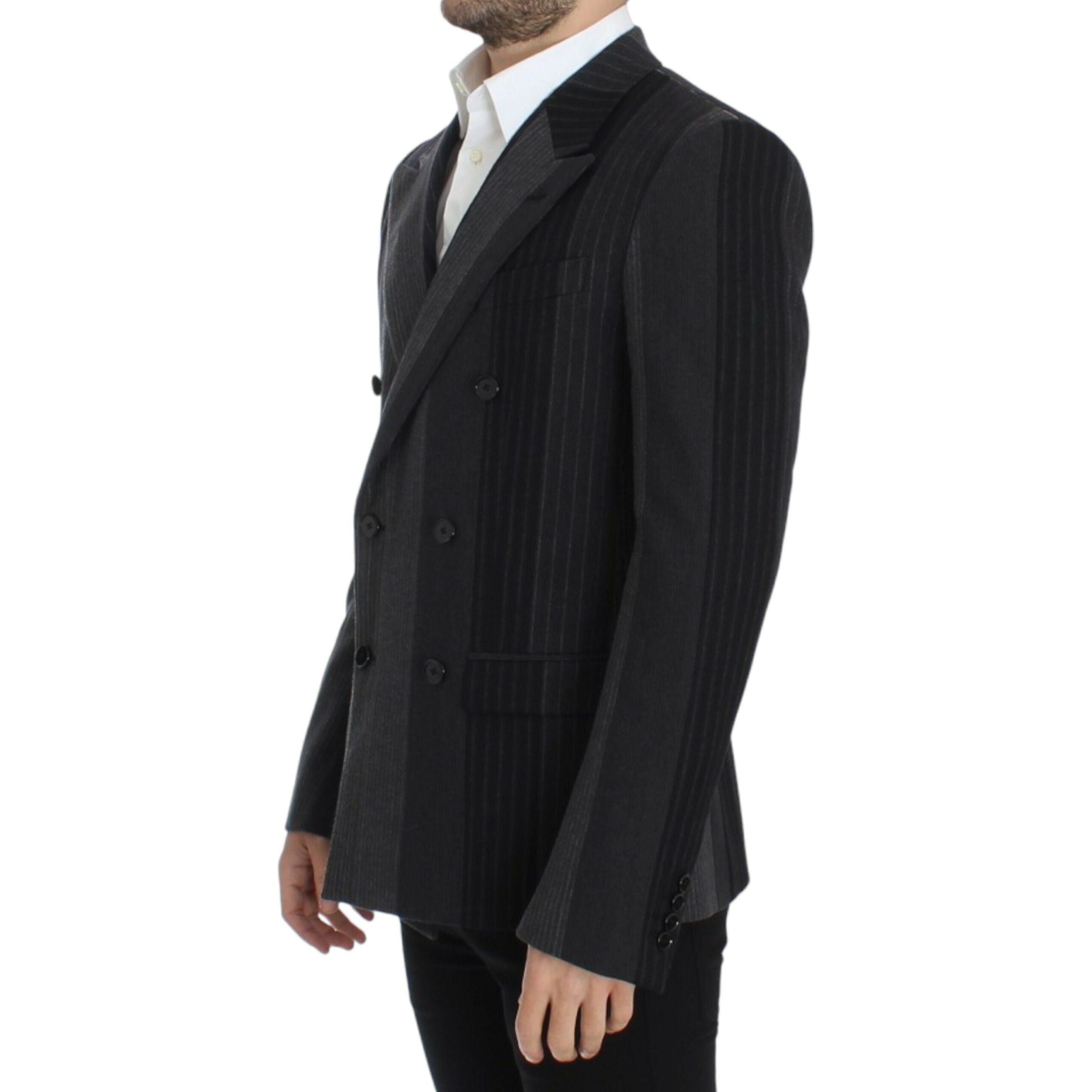 Dolce & Gabbana Gray Wool Striped Slim Blazer