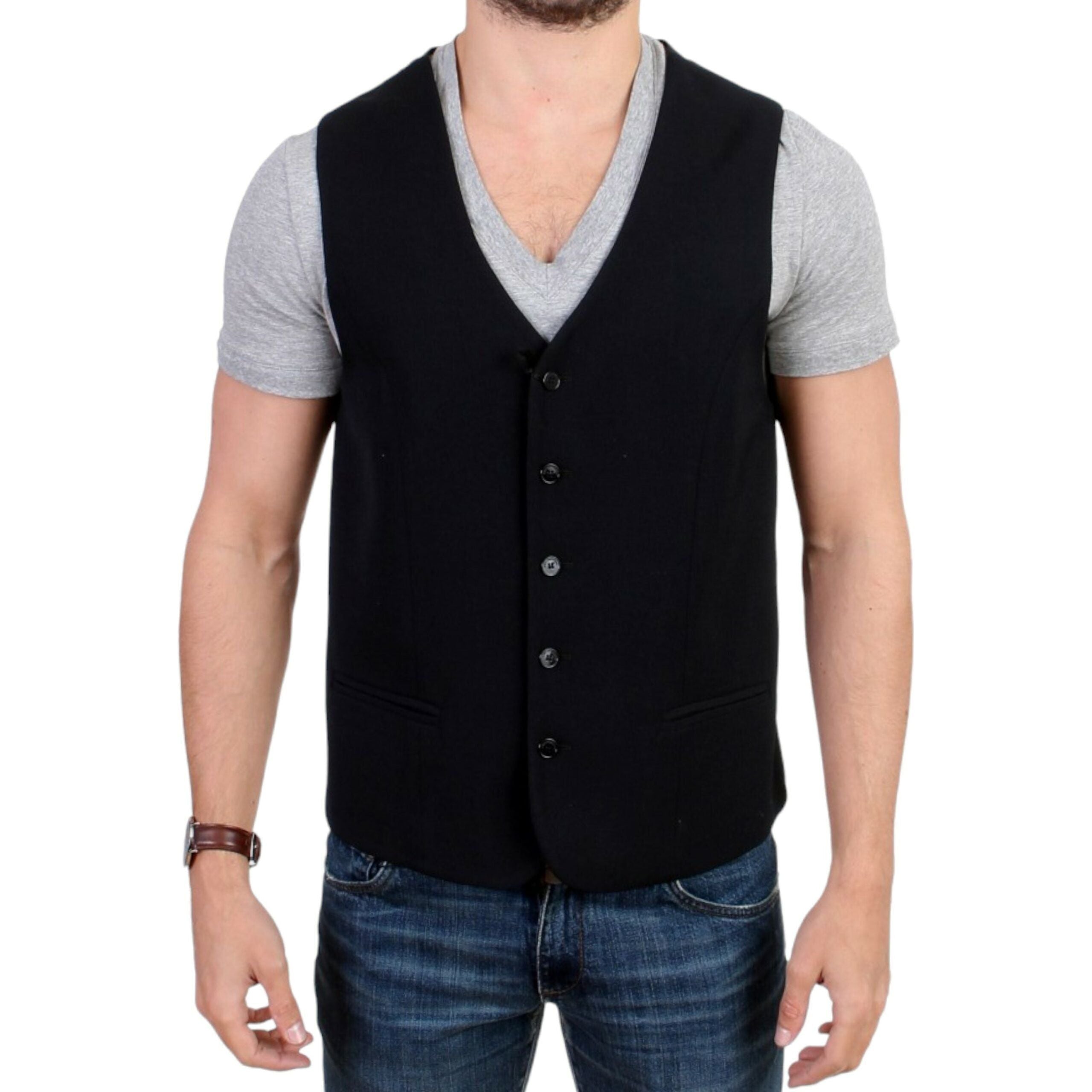 Costume National Black Wool Blend Casual Vest