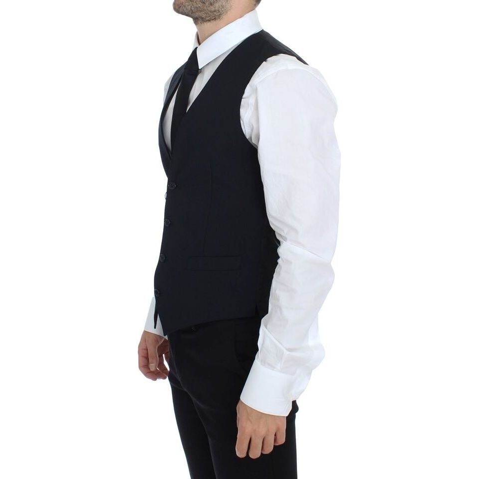 Dolce & Gabbana Blue Wool Dress Vest for Sophisticated Style