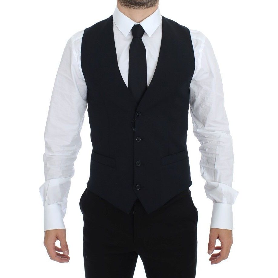 Dolce & Gabbana Blue Wool Dress Vest for Sophisticated Style