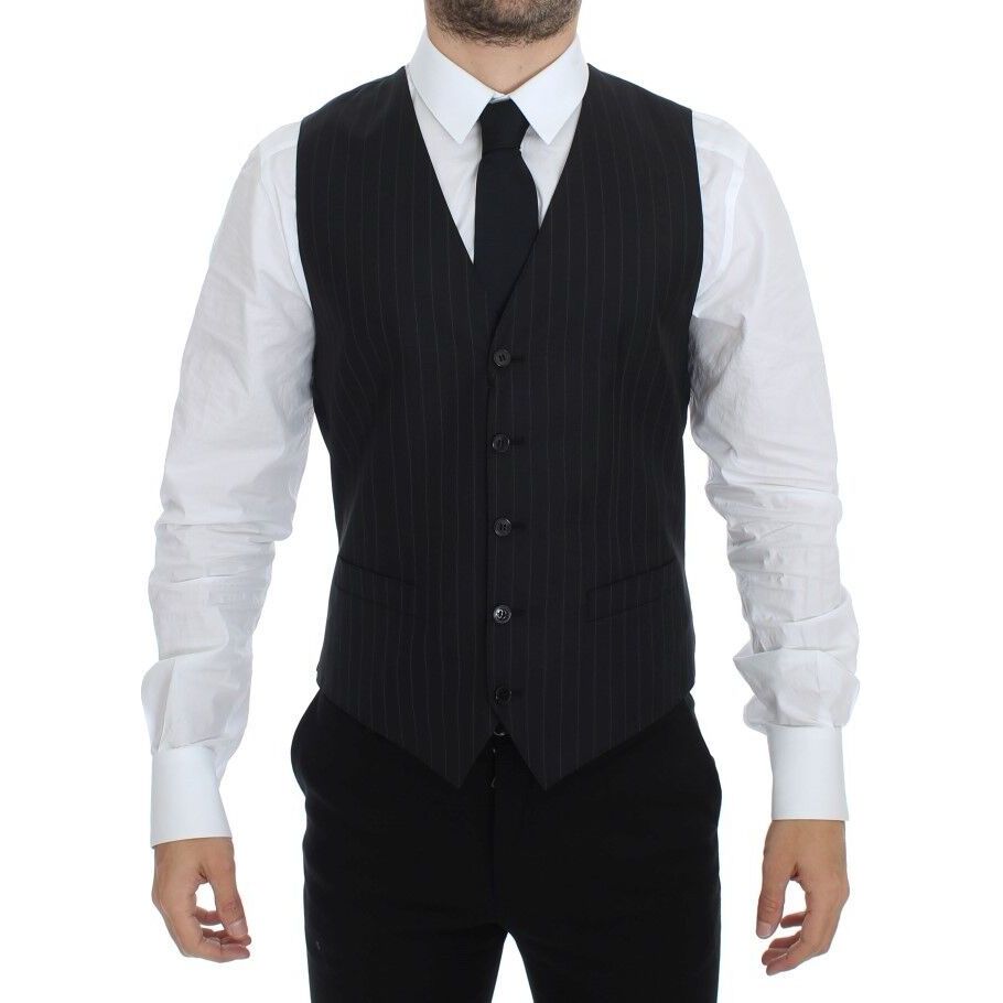 Dolce & Gabbana Black Wool Silk Dress Vest