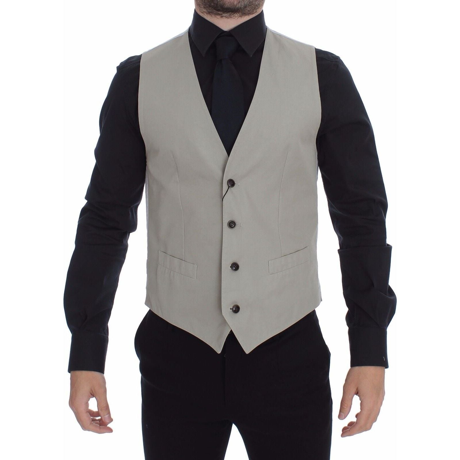 Dolce & Gabbana Beige Cotton Silk Dress Vest