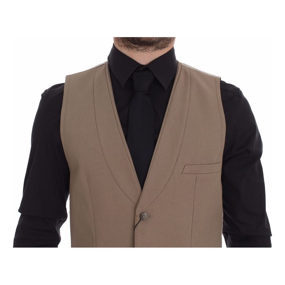 Dolce & Gabbana Beige Cotton Dress Vest Slim Fit