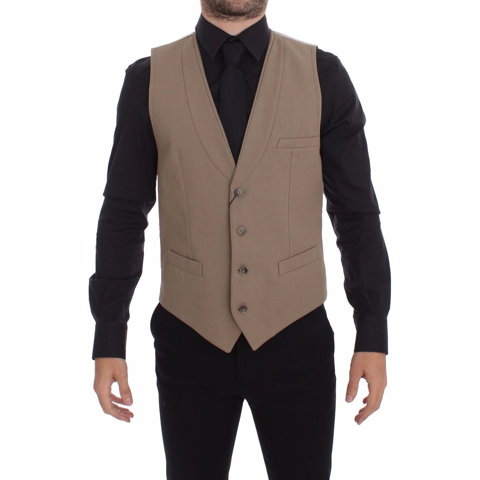 Dolce & Gabbana Beige Cotton Dress Vest Slim Fit