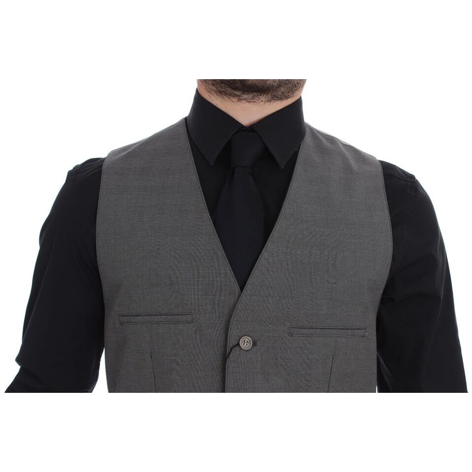 Dolce & Gabbana Gray Cotton Slim Fit Dress Vest