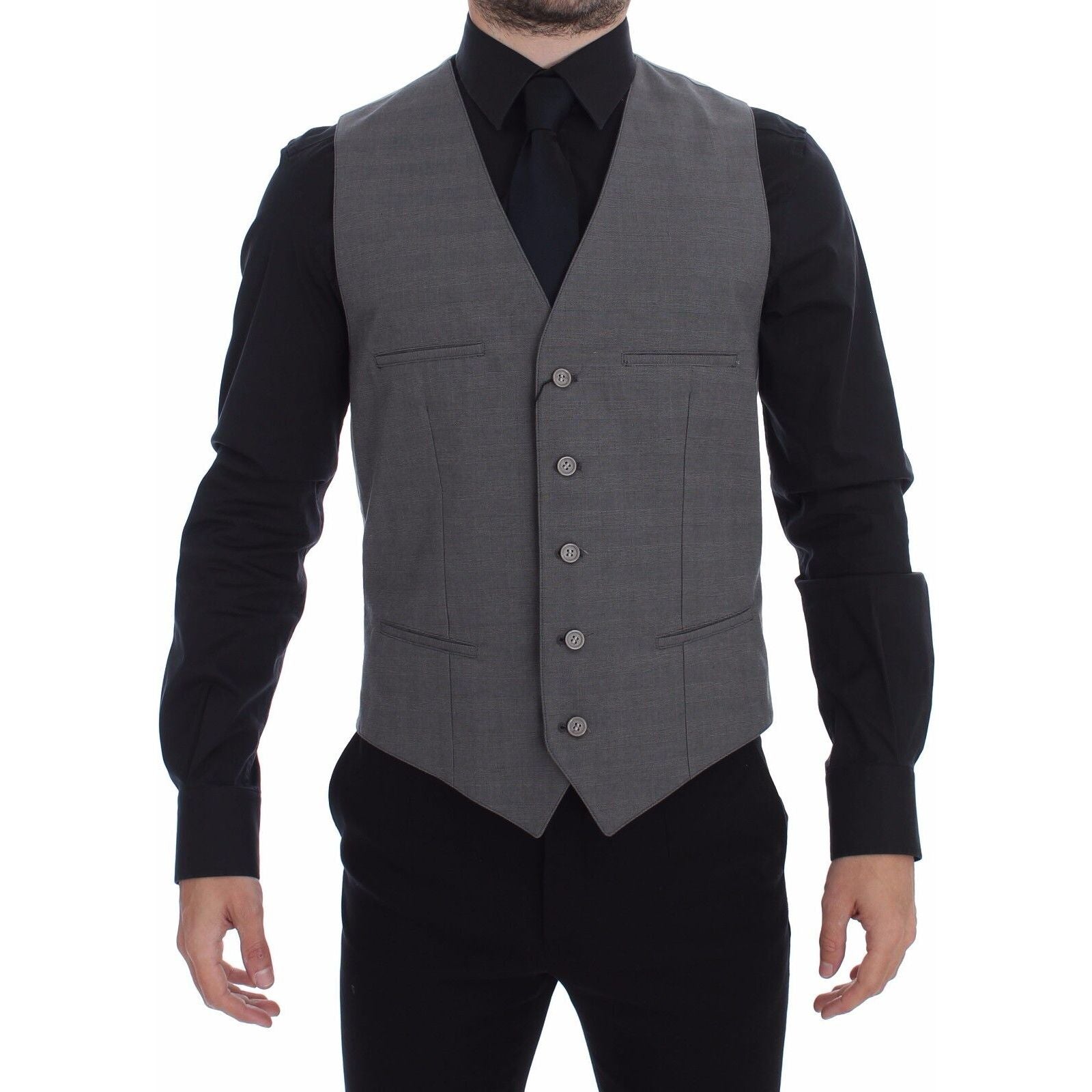 Dolce & Gabbana Gray Cotton Slim Fit Dress Vest