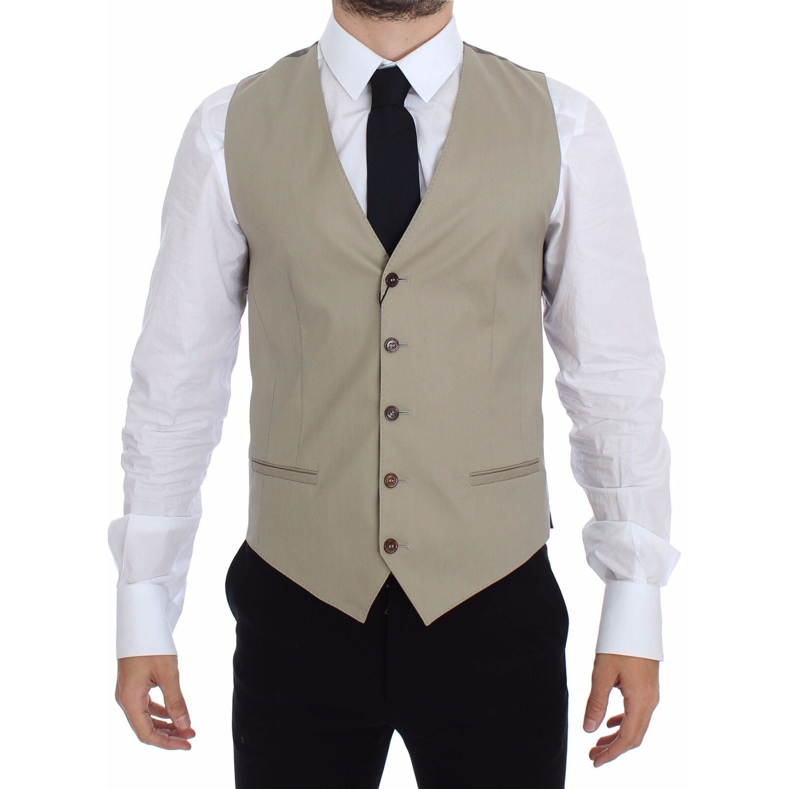 Dolce & Gabbana Beige Cotton Dress Vest for Luxe Style
