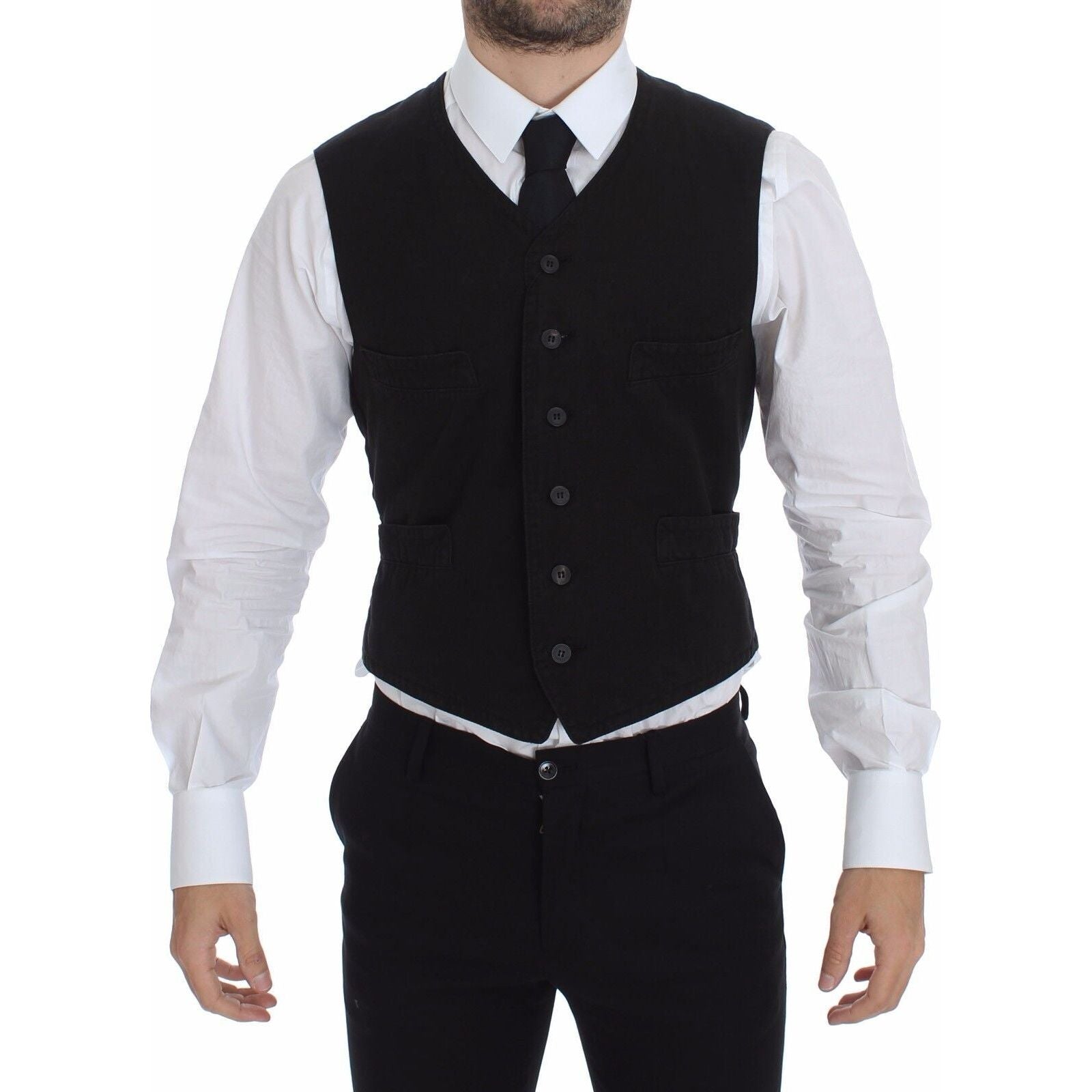 Dolce & Gabbana Black Cotton Blend Dress Vest