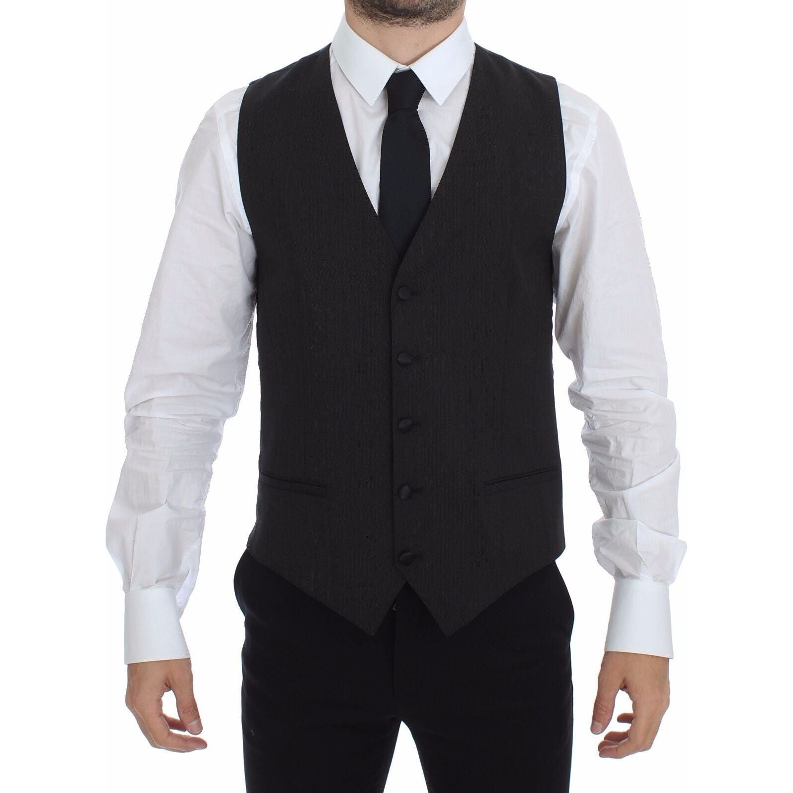 Dolce & Gabbana Gray Wool Stretch Dress Vest