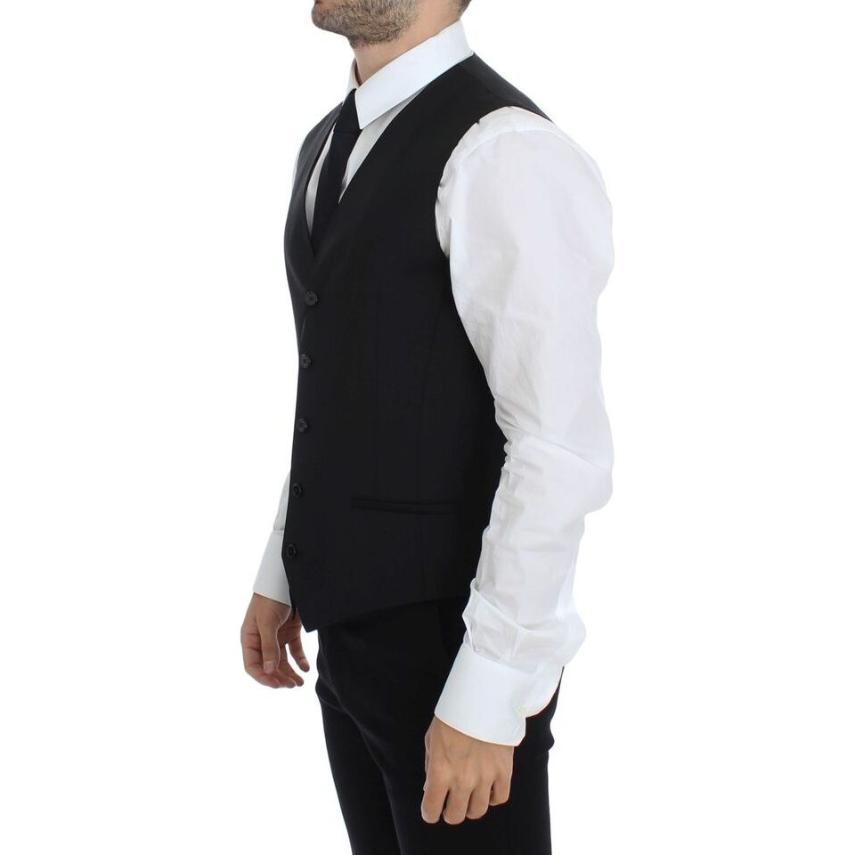 Dolce & Gabbana Black Wool Silk Dress Vest