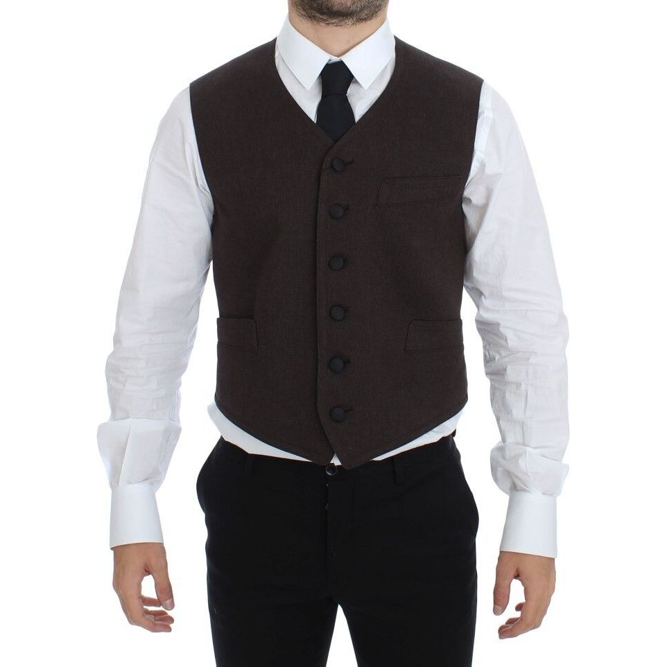Dolce & Gabbana Brown Cotton Blend Dress Vest