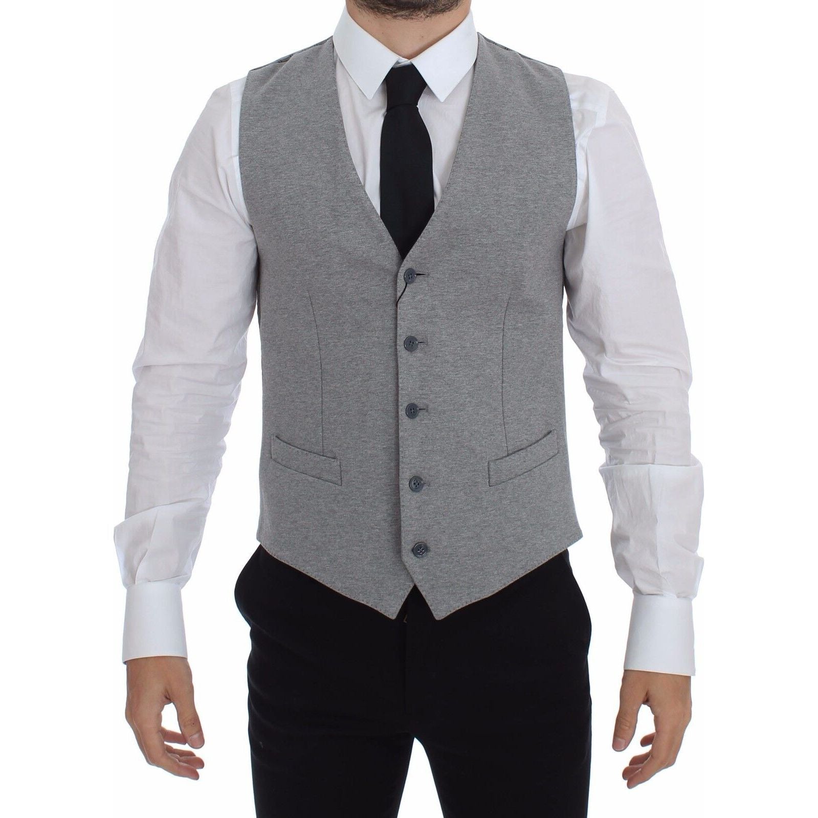 Dolce & Gabbana Gray Cotton Stretch Dress Vest