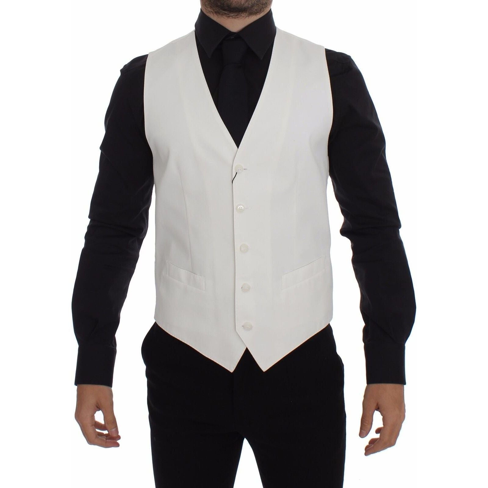 Dolce & Gabbana White Cotton Silk Dress Vest
