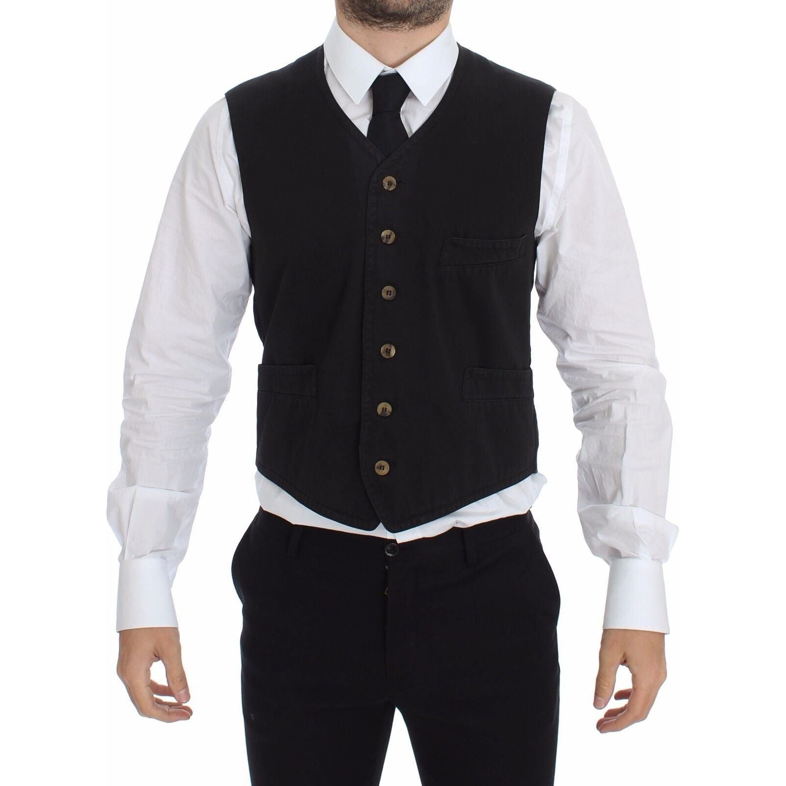Dolce & Gabbana Black Cotton Dress Vest for Timeless Style