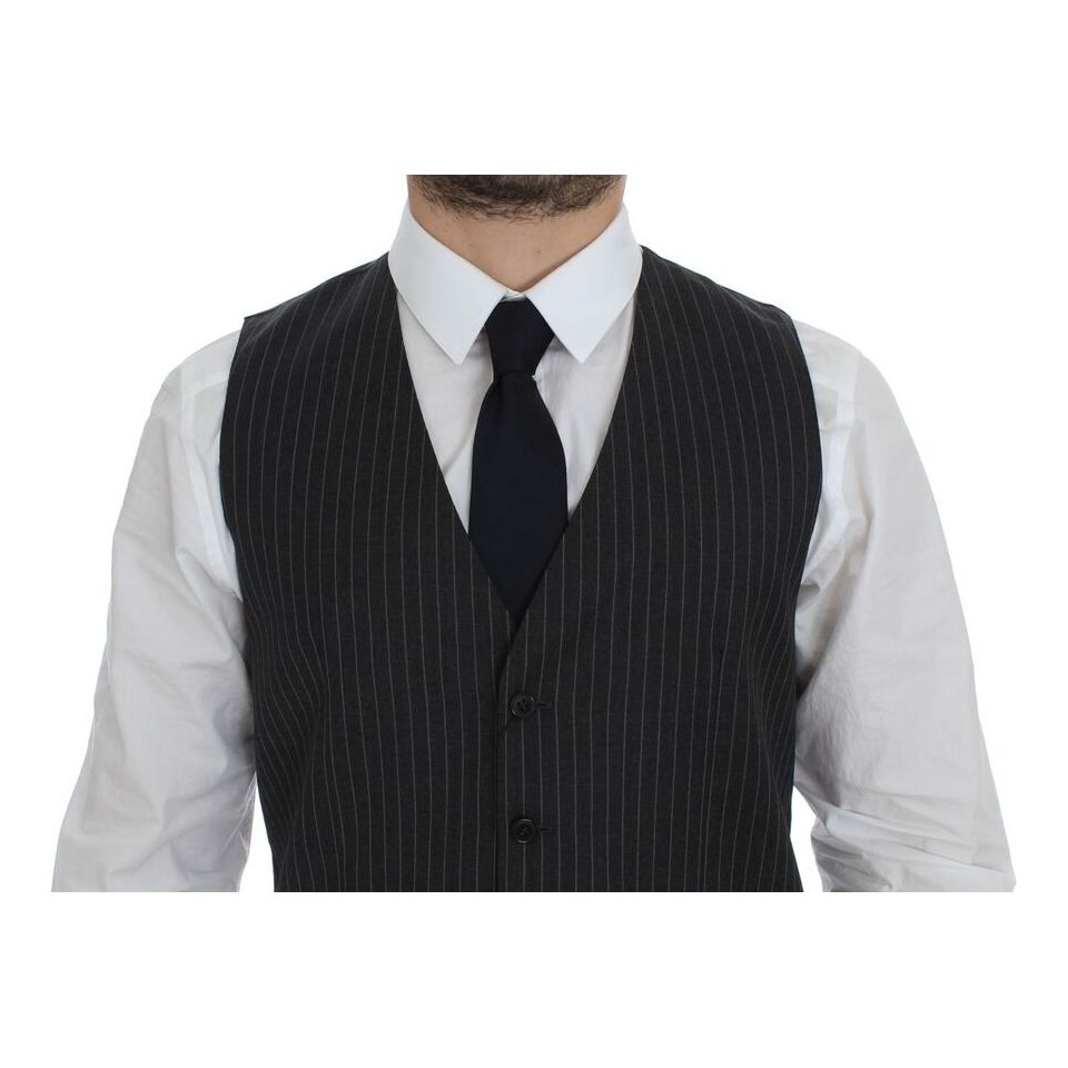 Dolce & Gabbana Gray Striped Wool Dress Vest