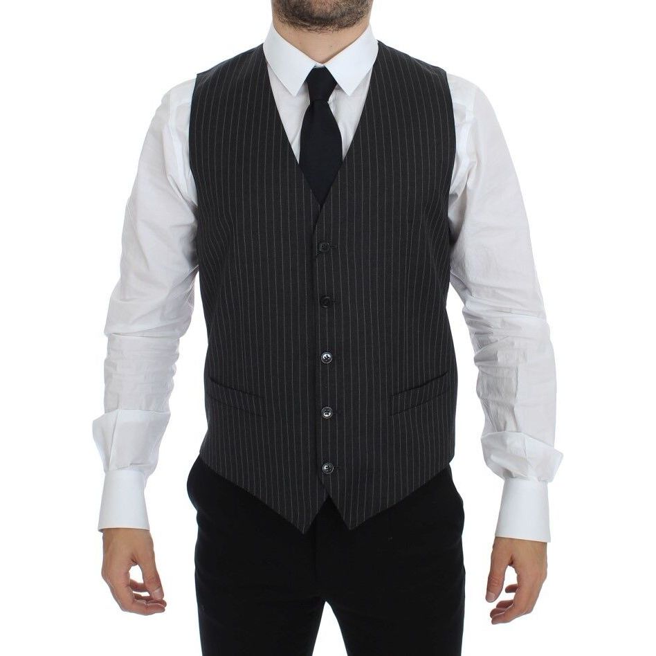 Dolce & Gabbana Gray Striped Wool Dress Vest